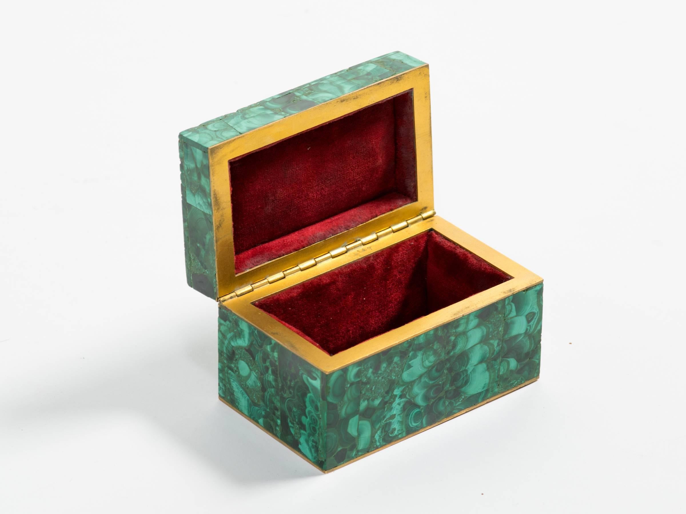 Malachite Box with Brass Trim In Good Condition In Tarrytown, NY