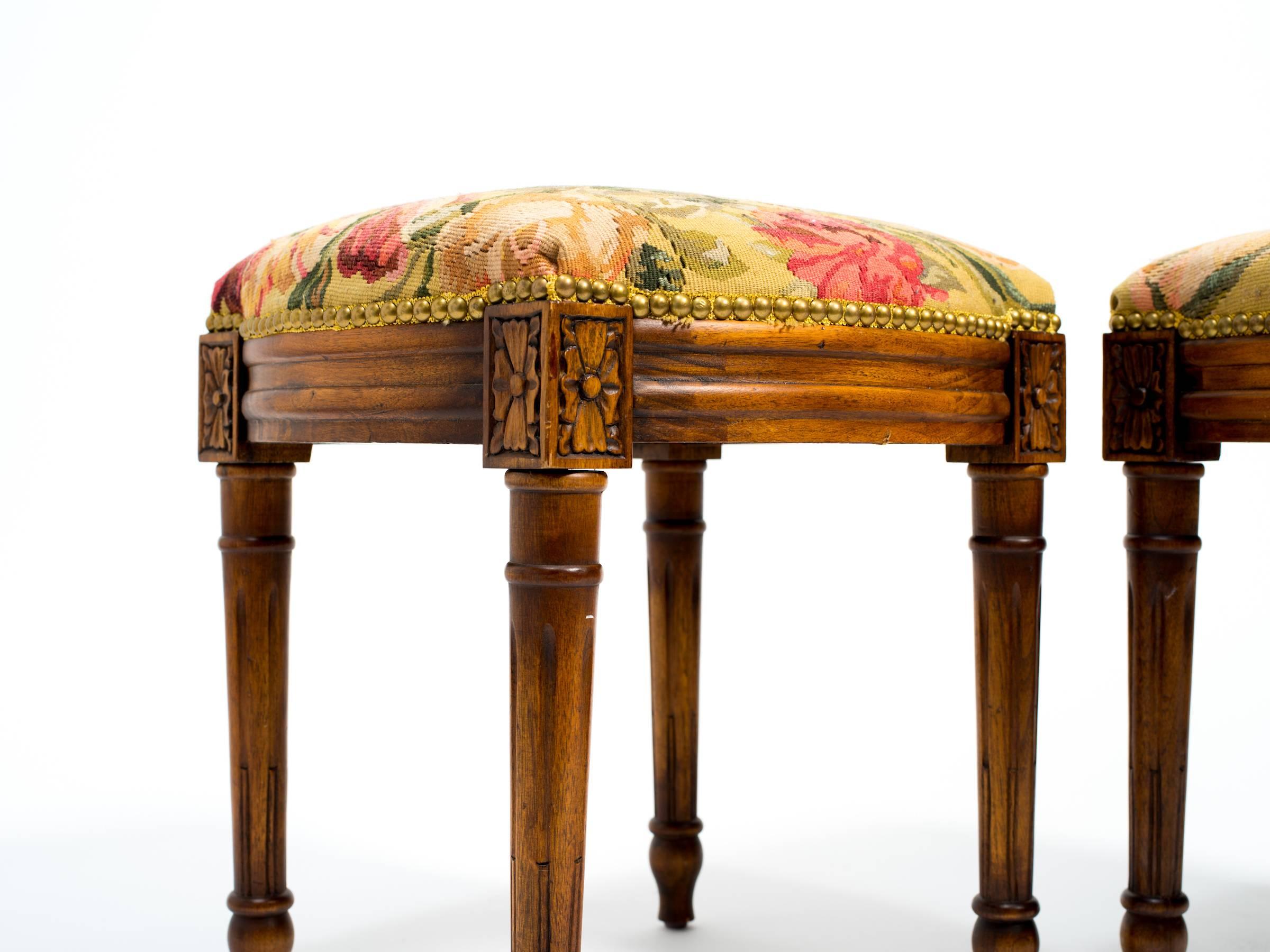 French Provincial Pair of Wood French Style Footstools