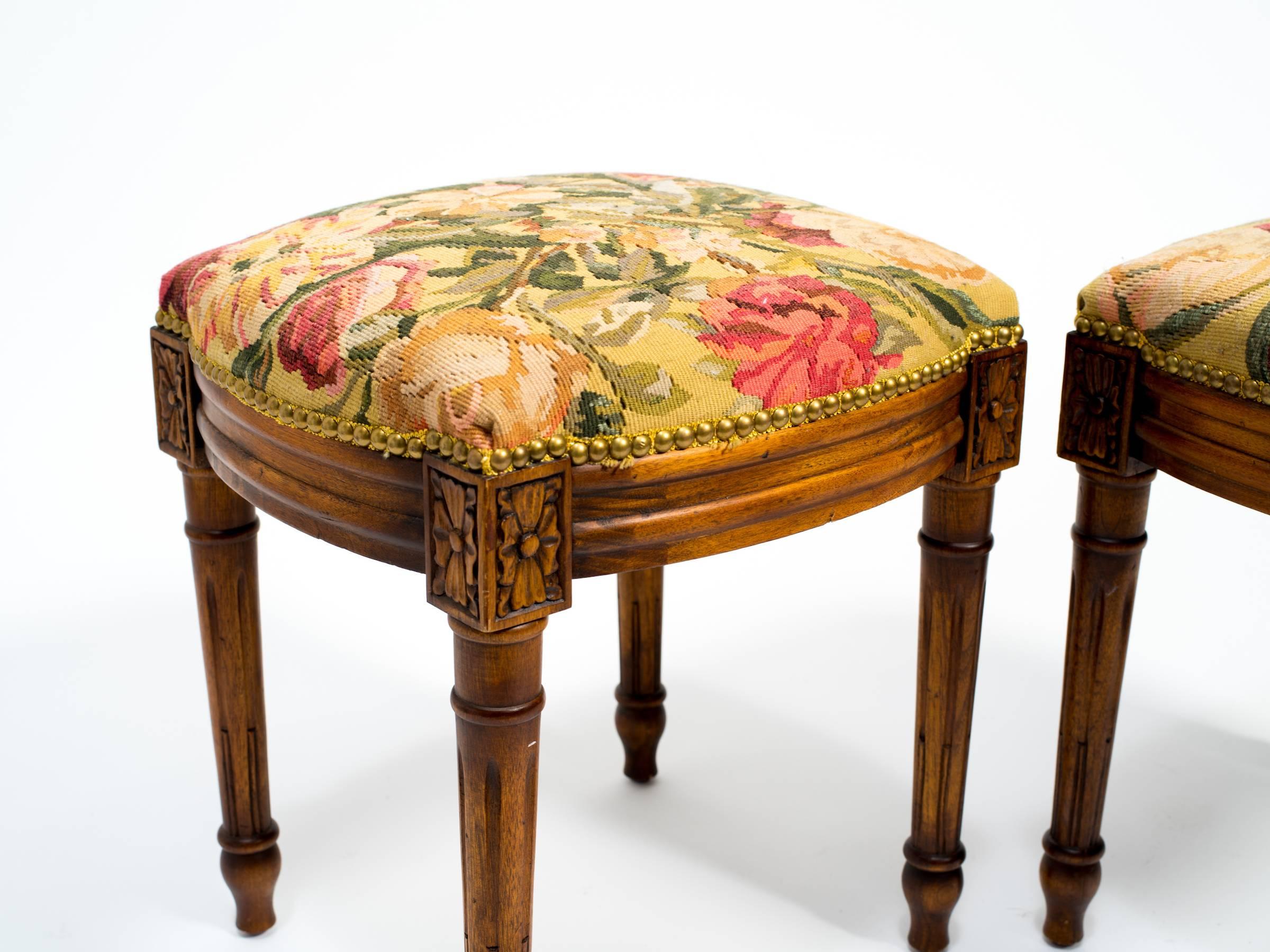 20th Century Pair of Wood French Style Footstools