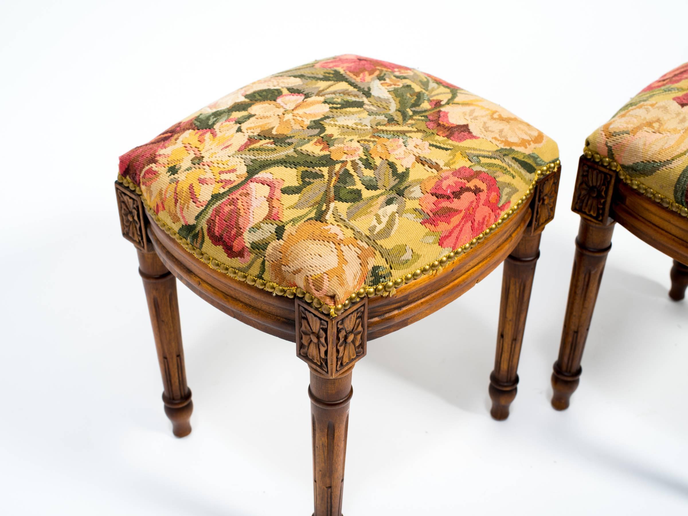 Pair of Wood French Style Footstools 1
