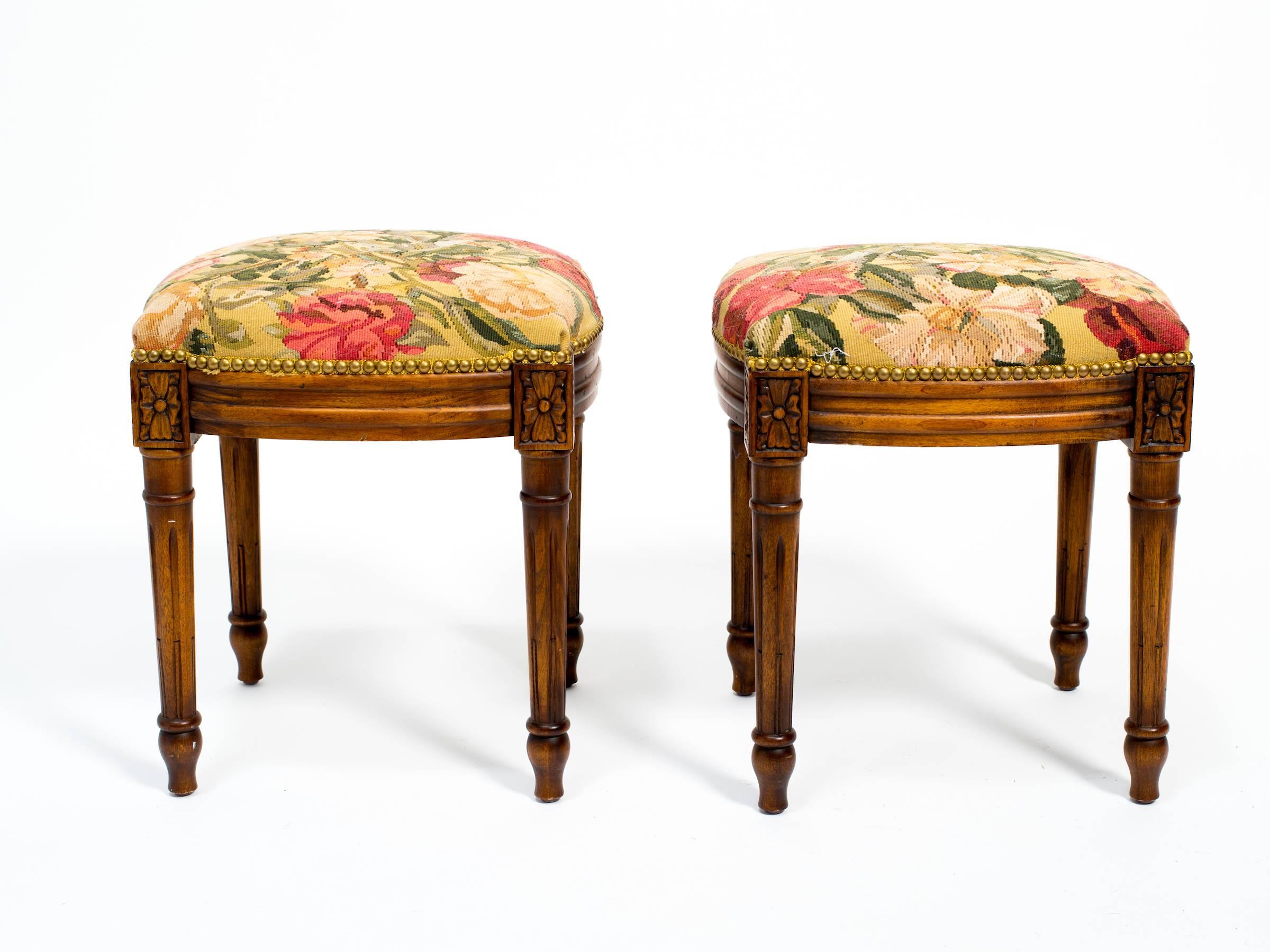 Pair of Wood French Style Footstools 3