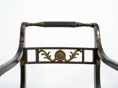 Pair of 1940s Regency Scrolled Armchairs with Brass Decoration