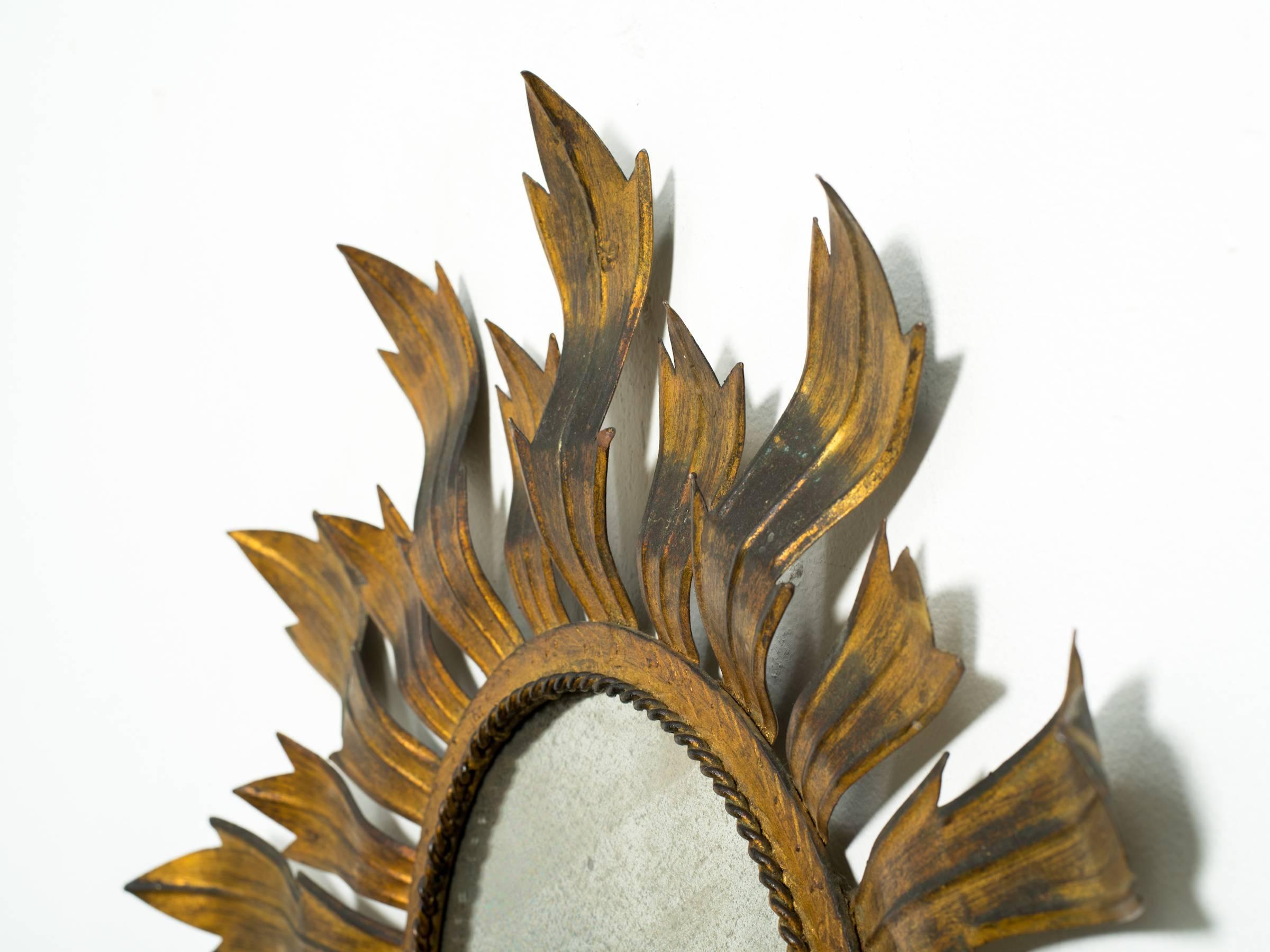 Gilt Metal Sunburst Mirror In Good Condition In Tarrytown, NY