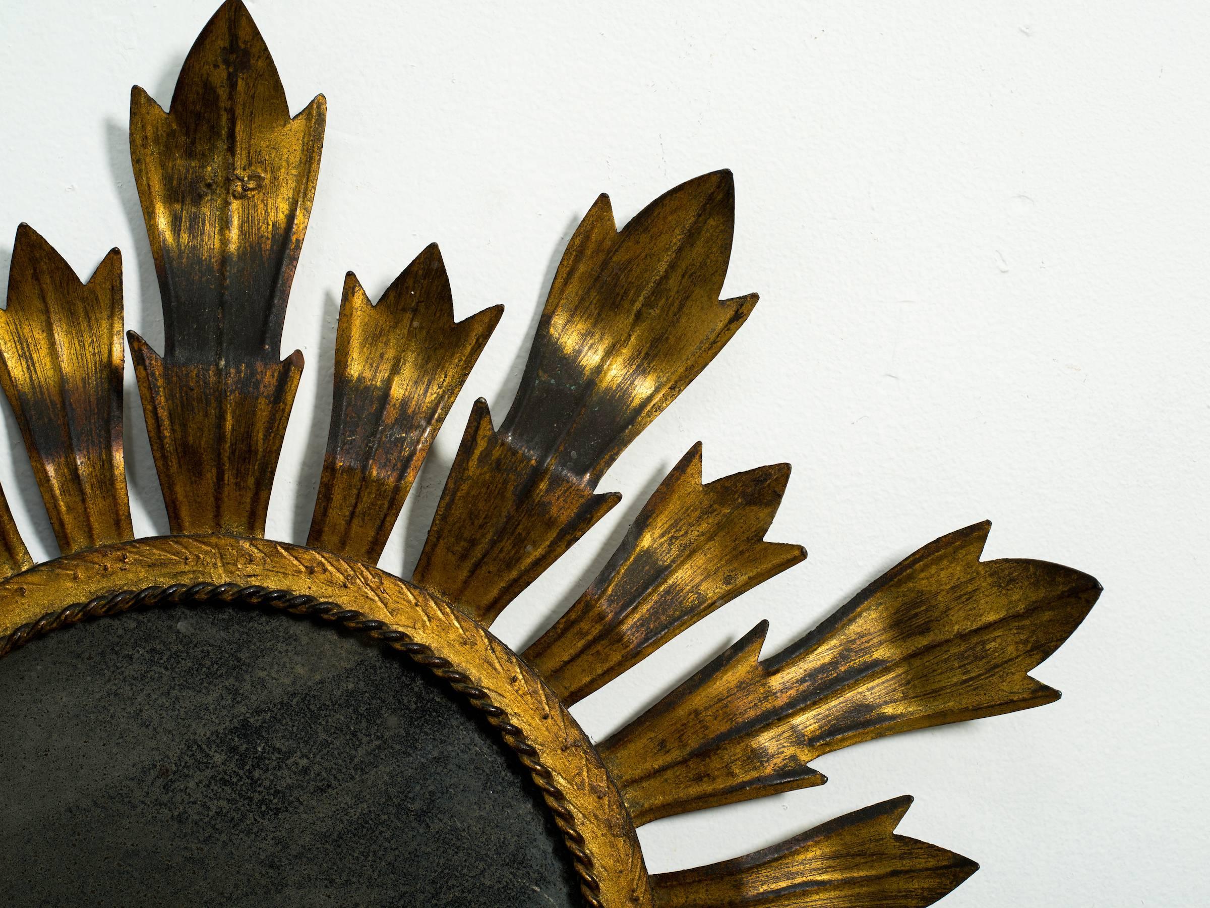 Late 20th Century Gilt Metal Sunburst Mirror