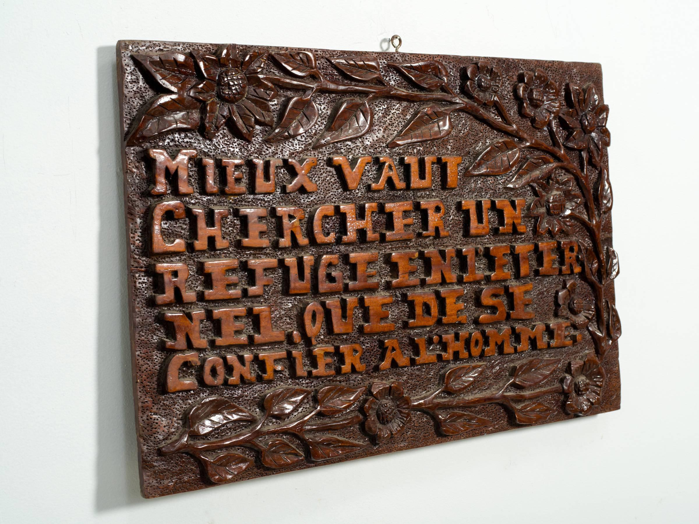 Mid-20th Century Carved Wood Sign in French