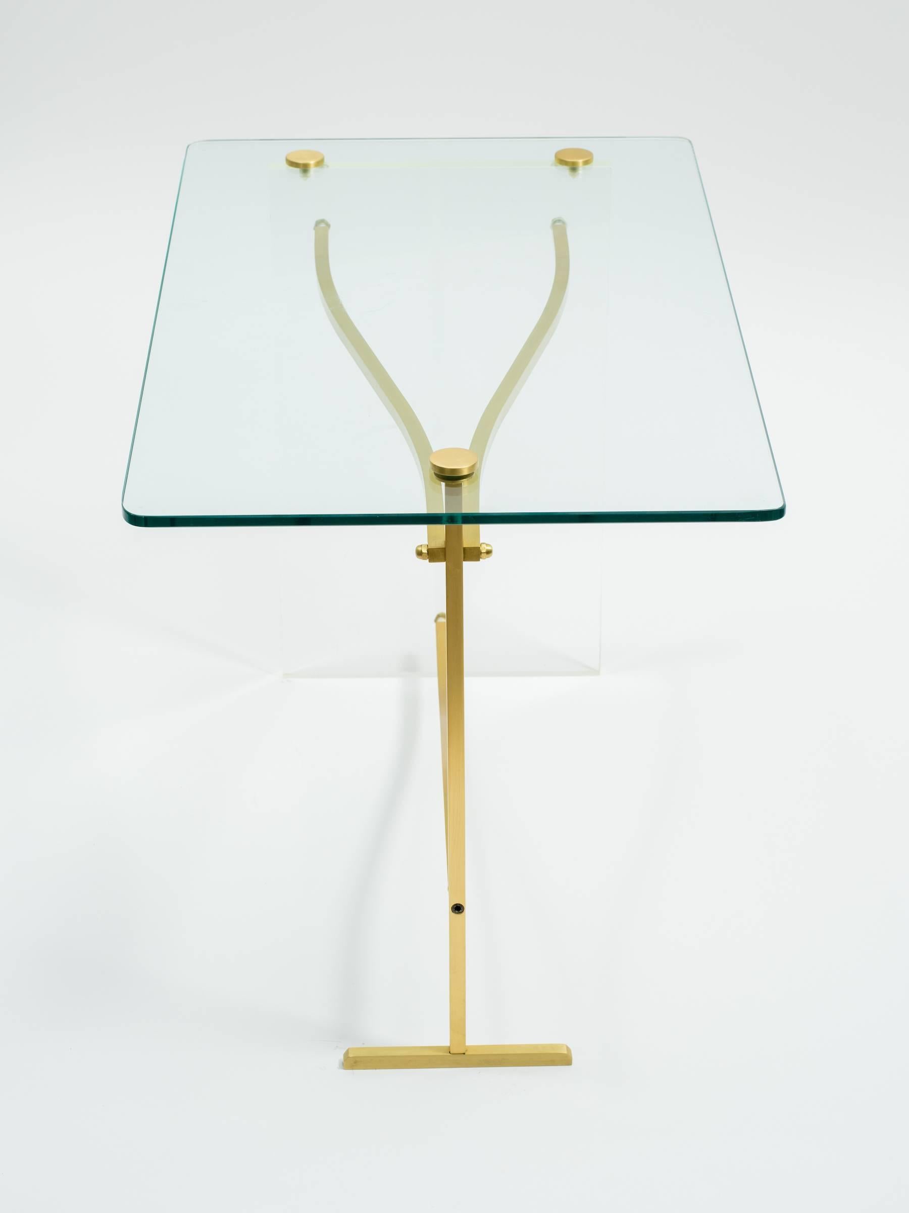 Lucite and Brass Glass Top Side Tables For Sale 1