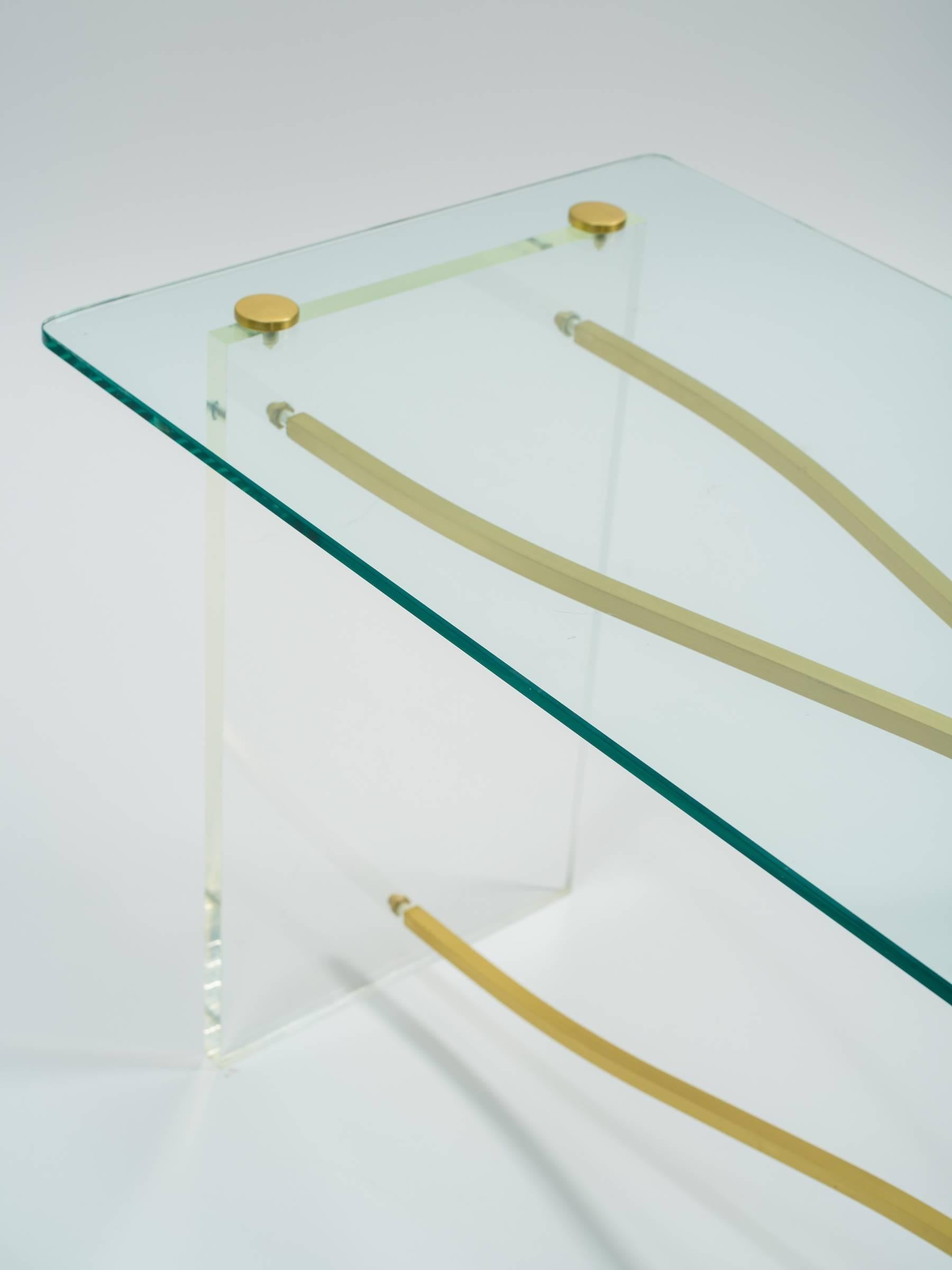 Lucite and Brass Glass Top Side Tables For Sale 3