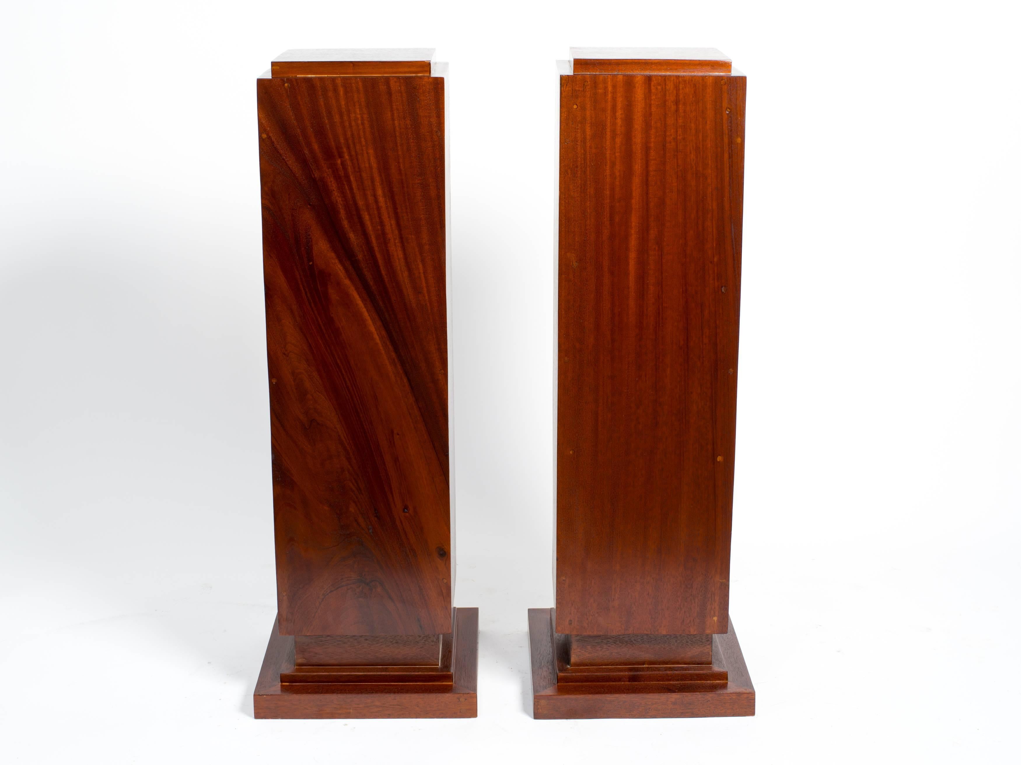 Pair of custom-made Art Deco style mahogany pedestals.