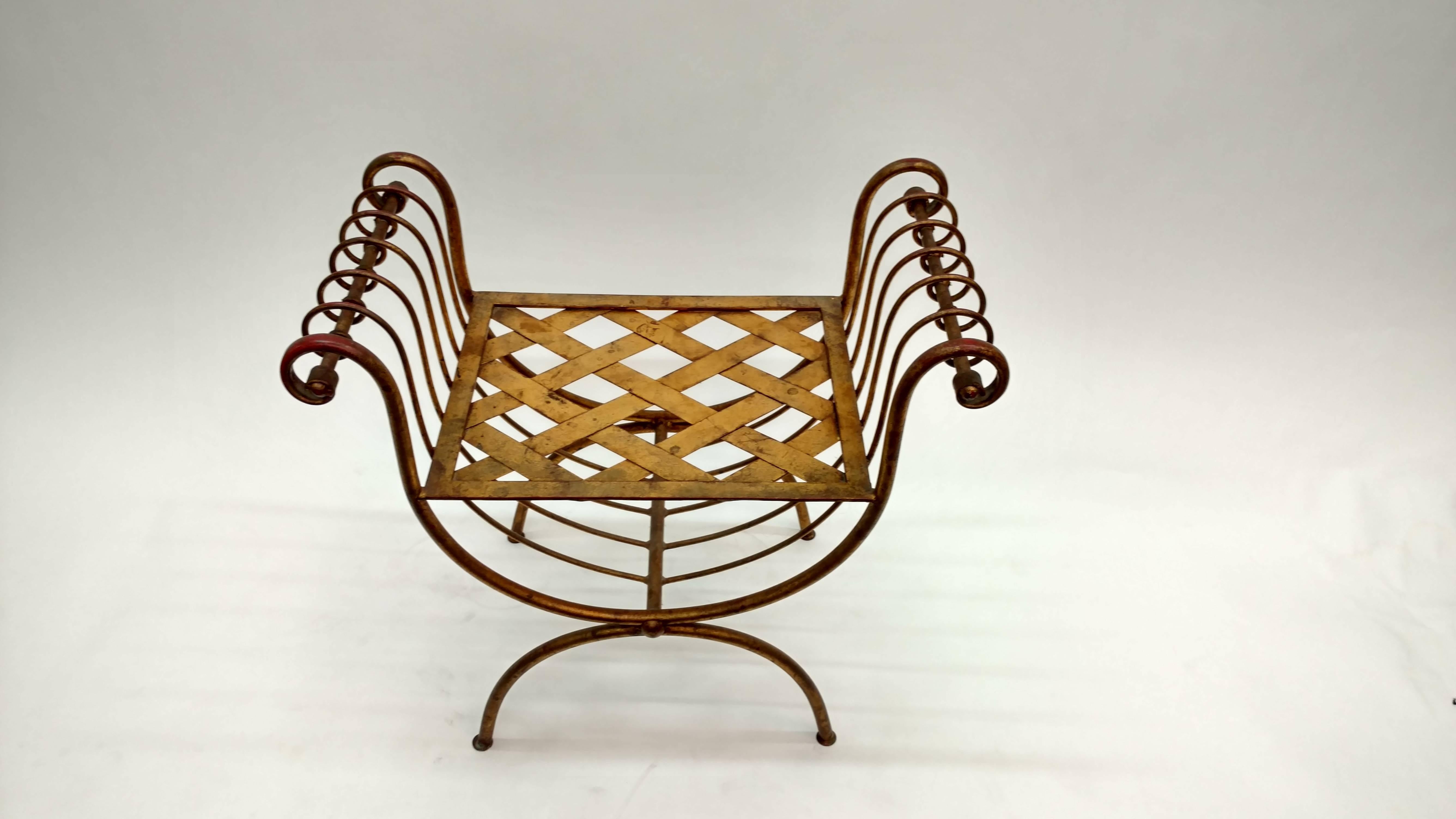 Italian Gilt Iron Bench Stool, Mid-20th Century In Excellent Condition In Tarrytown, NY