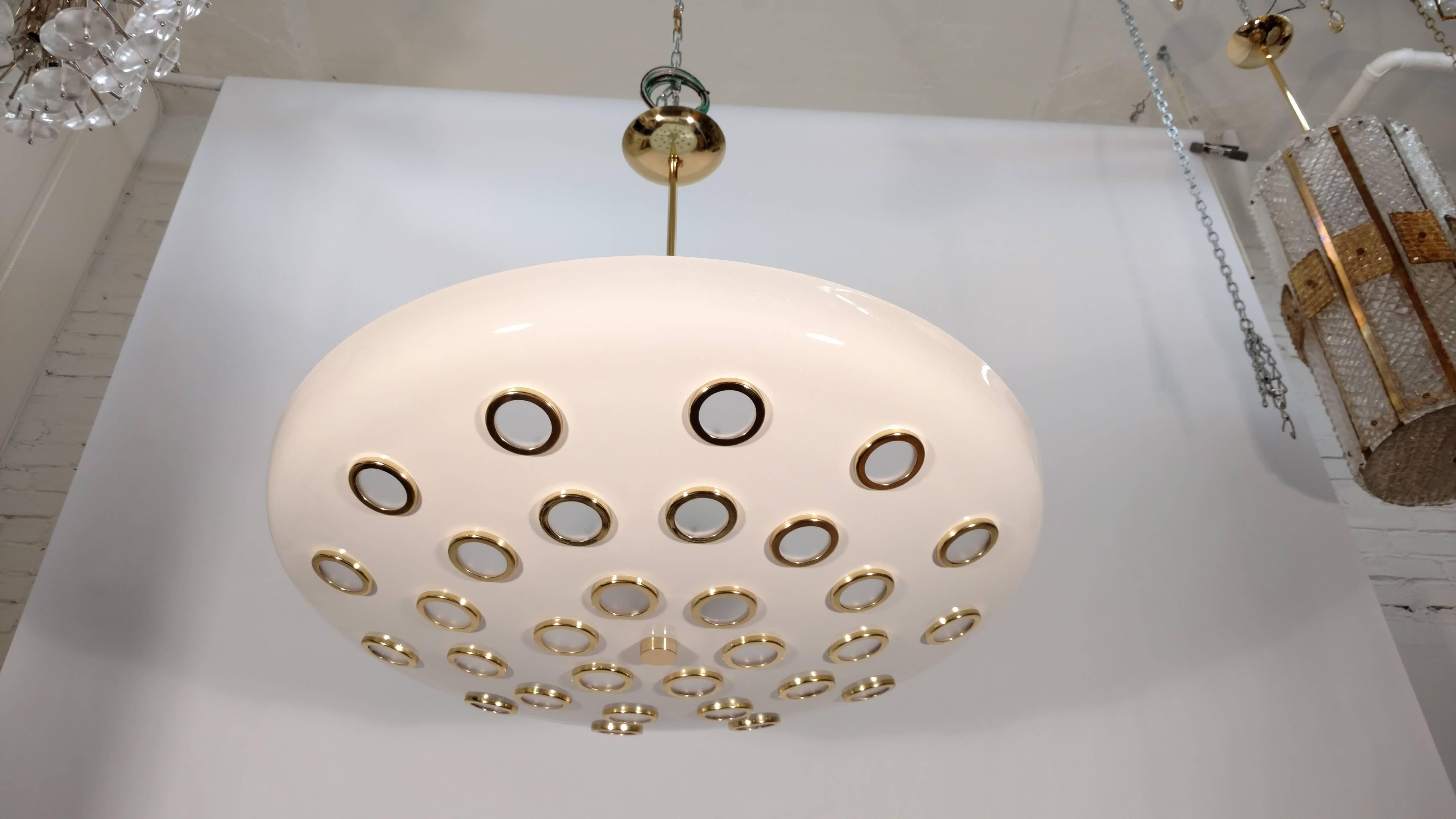 Large White Flying Saucer Chandelier Stilnovo Style 1