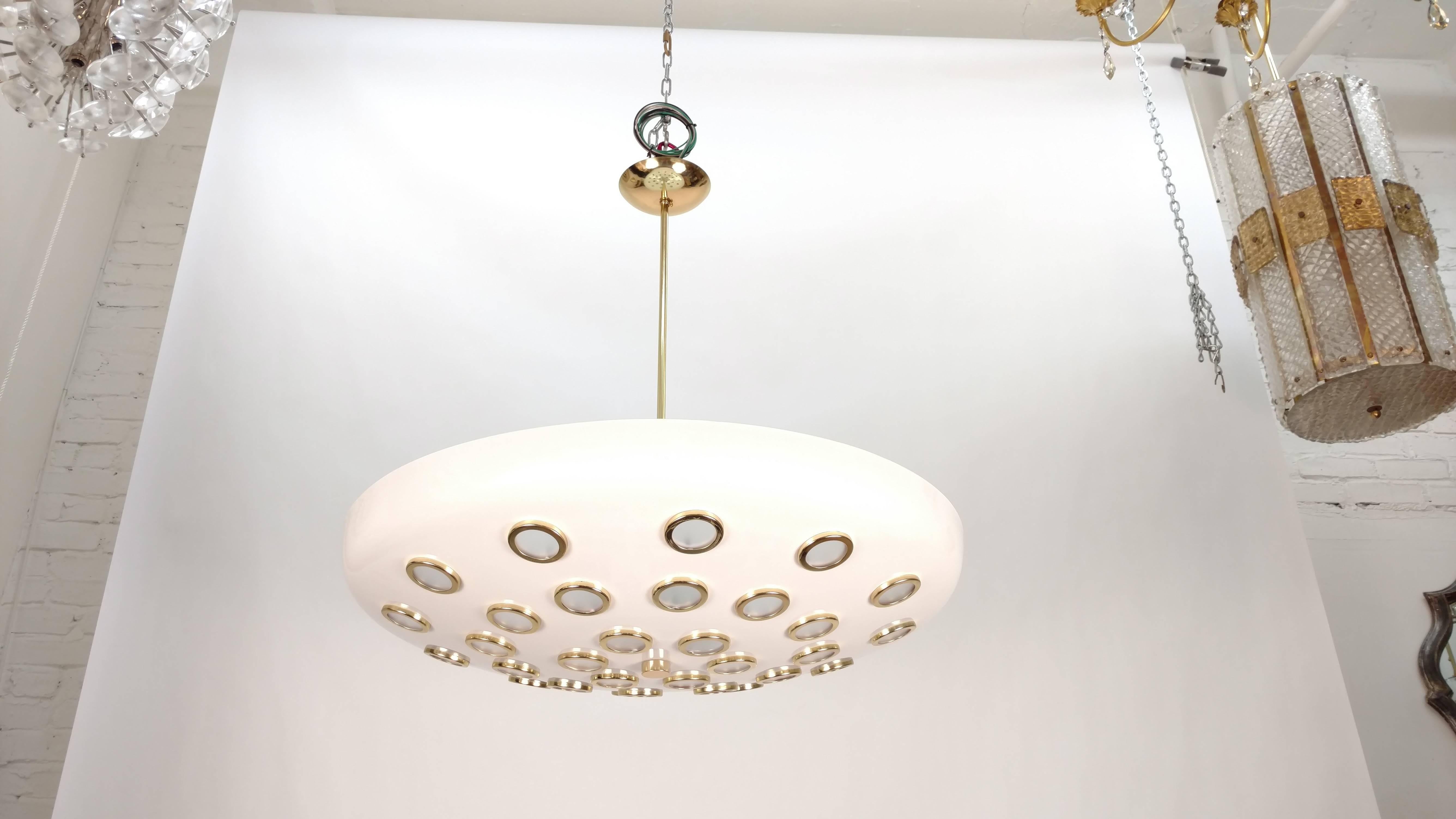 American Large White Flying Saucer Chandelier Stilnovo Style