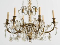 1940s, French Bronze and Crystal Basket Chandelier