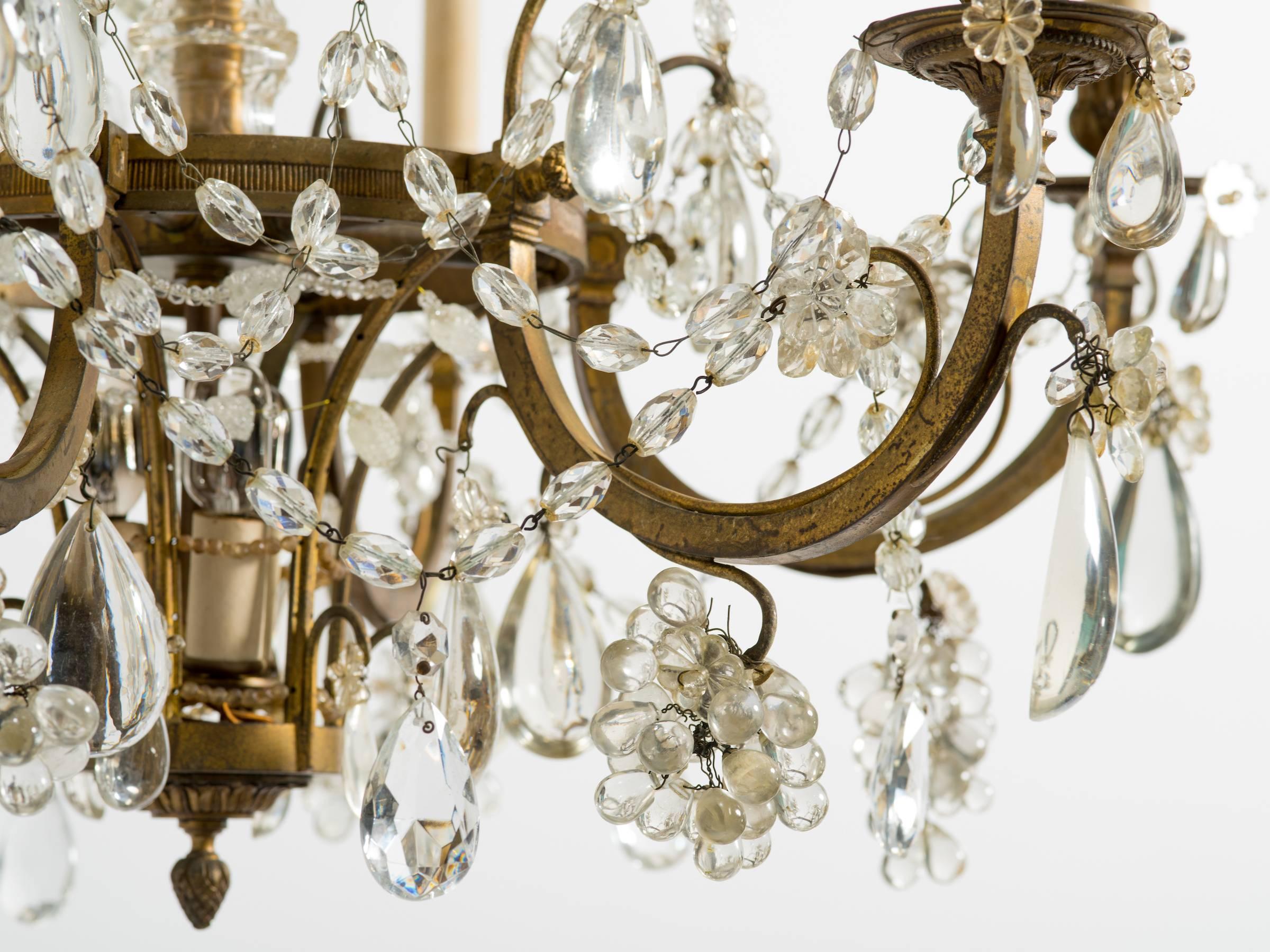 1940s, French Bronze and Crystal Basket Chandelier 3