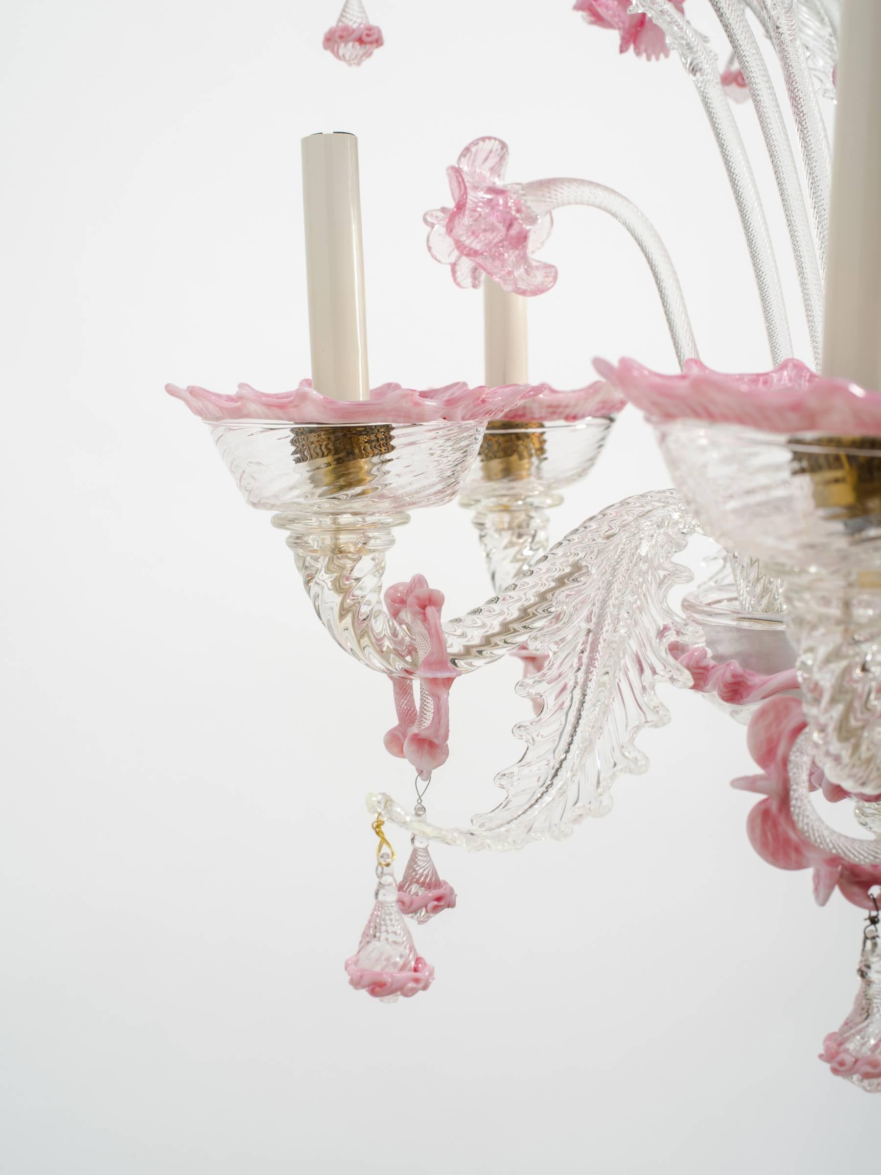 1950s Venetian Pink Six-Arm Chandelier 2