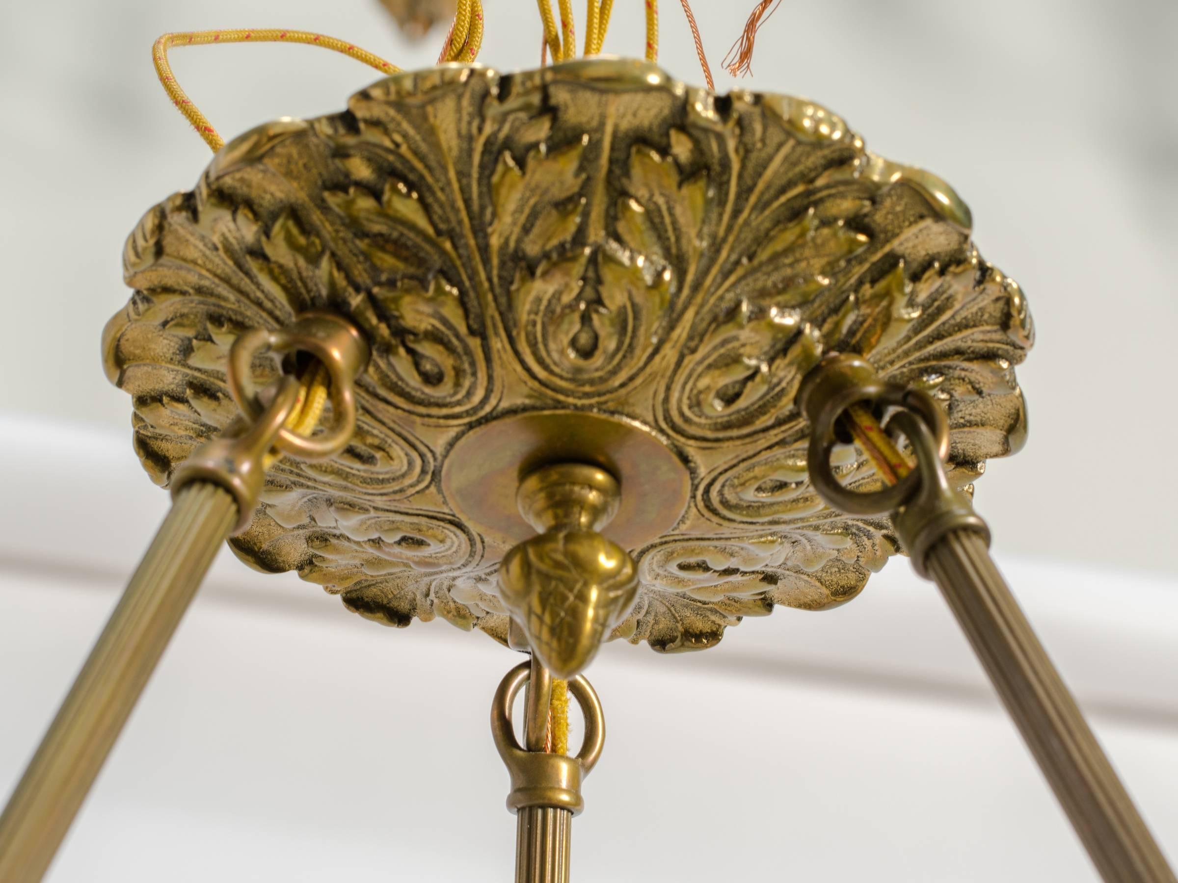 Pair of Carved Alabaster and Brass Chandeliers 2