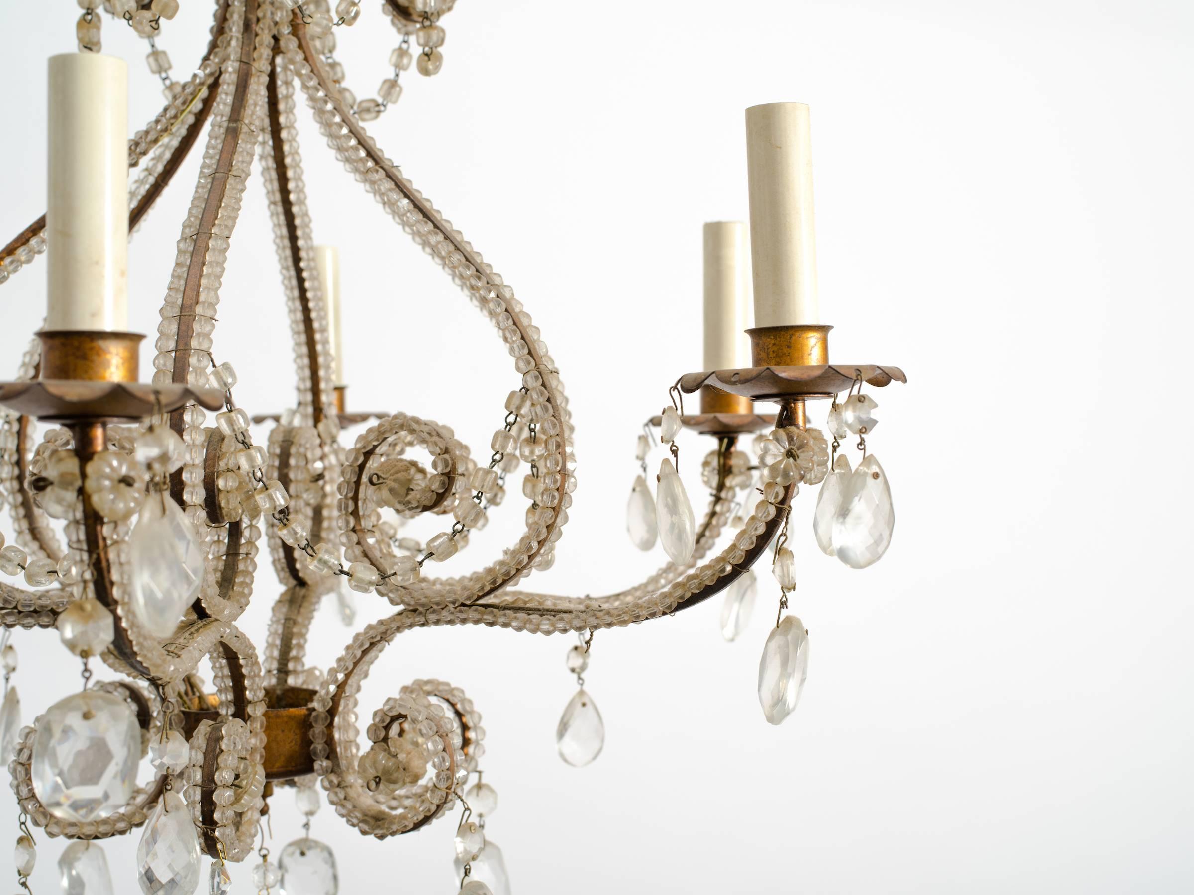 1960s Italian Six-Arm Beaded Chandelier with Amber Ball In Good Condition In Tarrytown, NY
