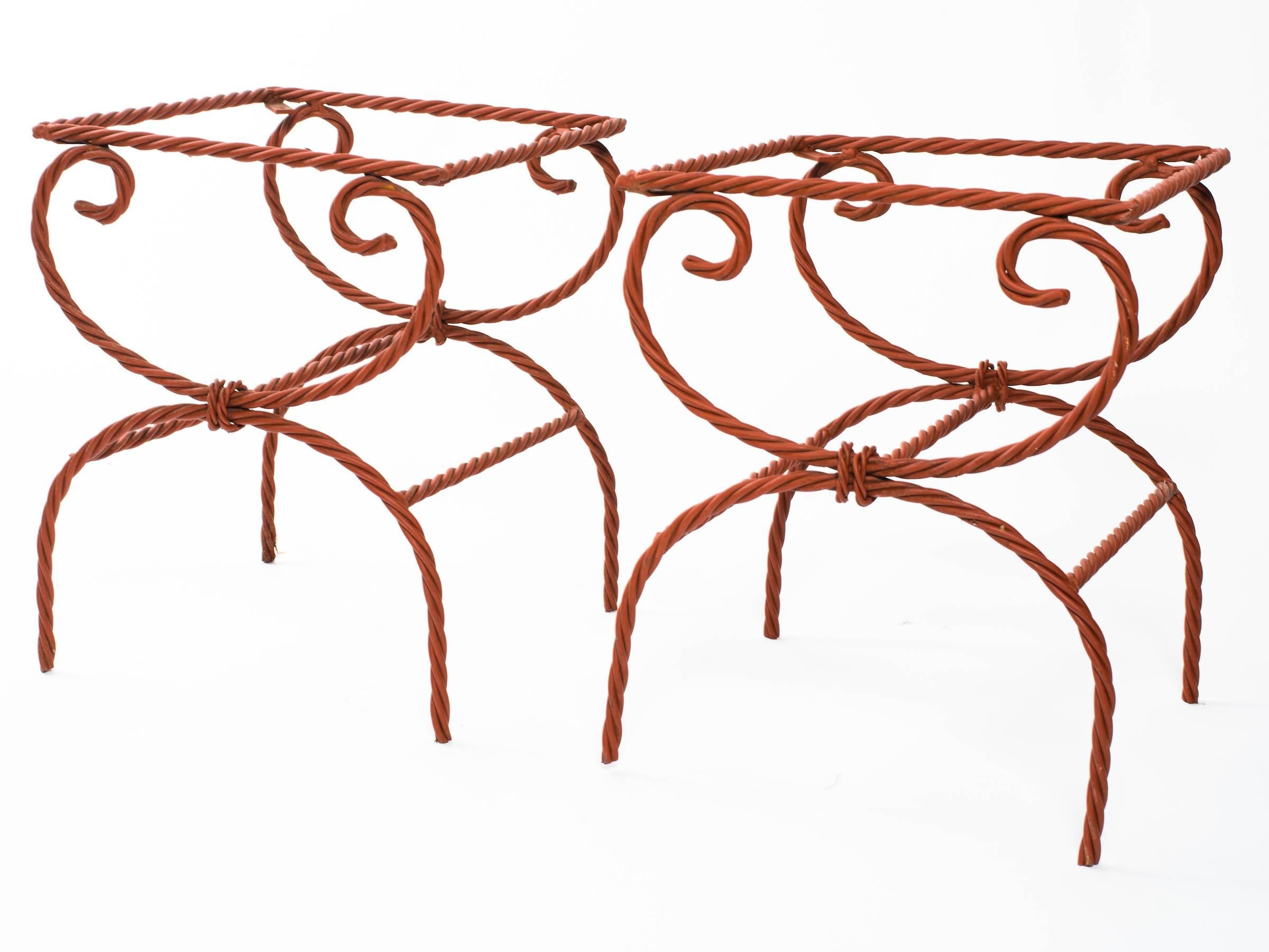 Pair of Iron Rope Side Tables/Ottomans In Good Condition In Tarrytown, NY