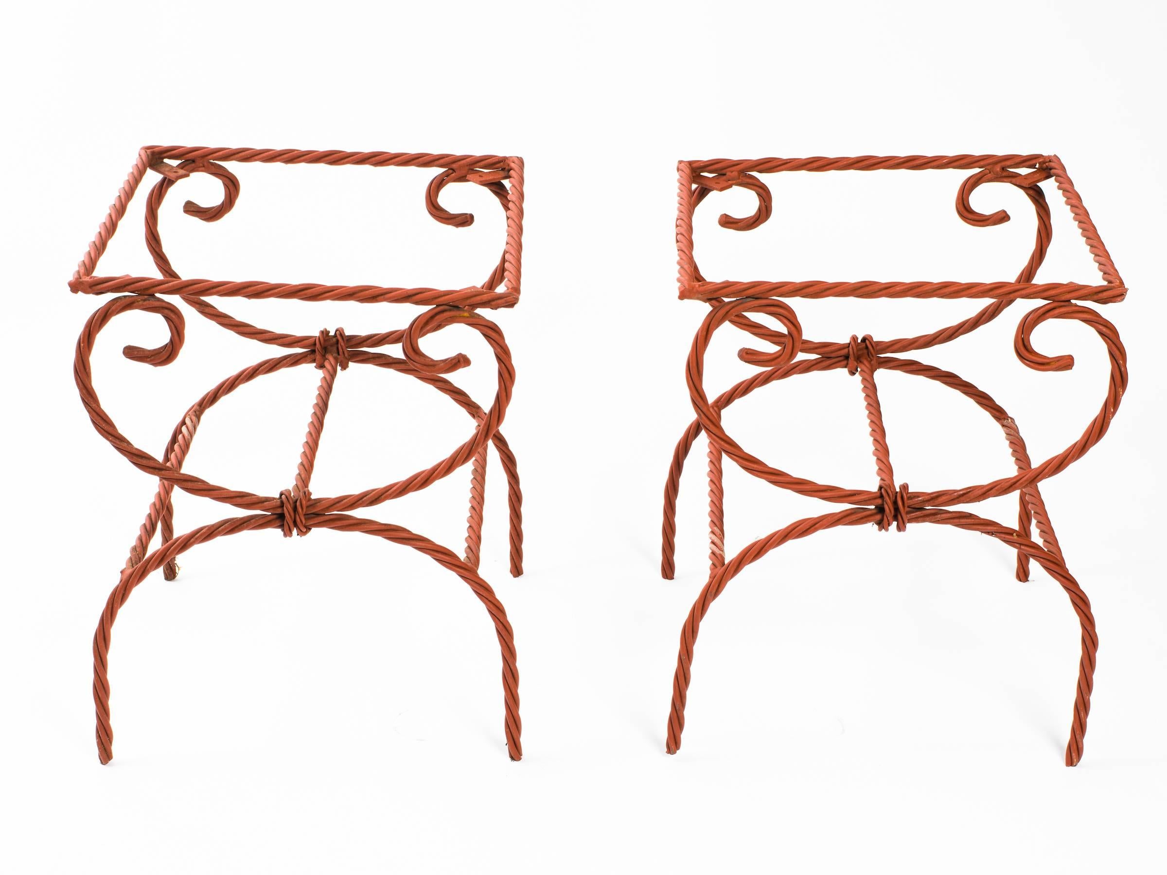 Pair of Iron Rope Side Tables/Ottomans 1