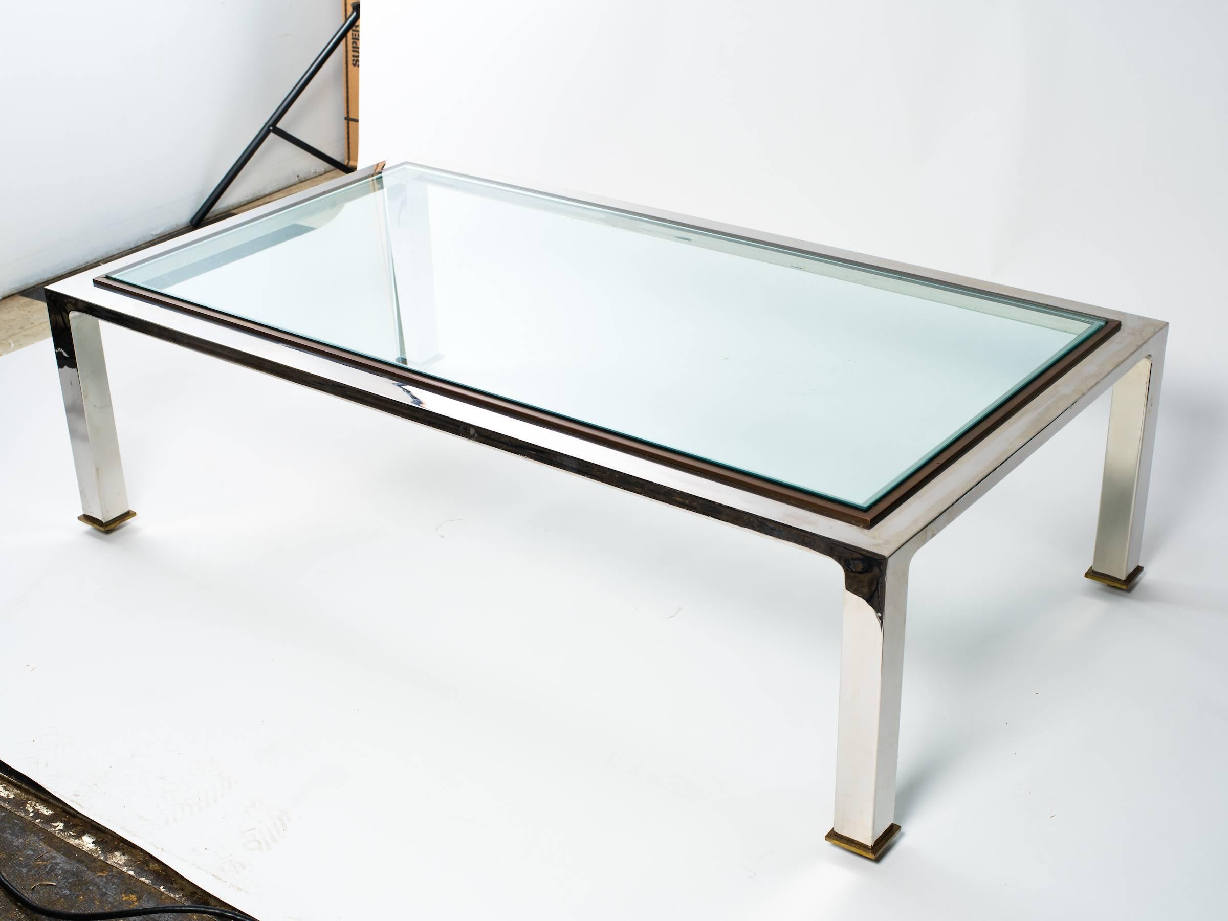 1970s Chrome and Brass Coffee Table 2
