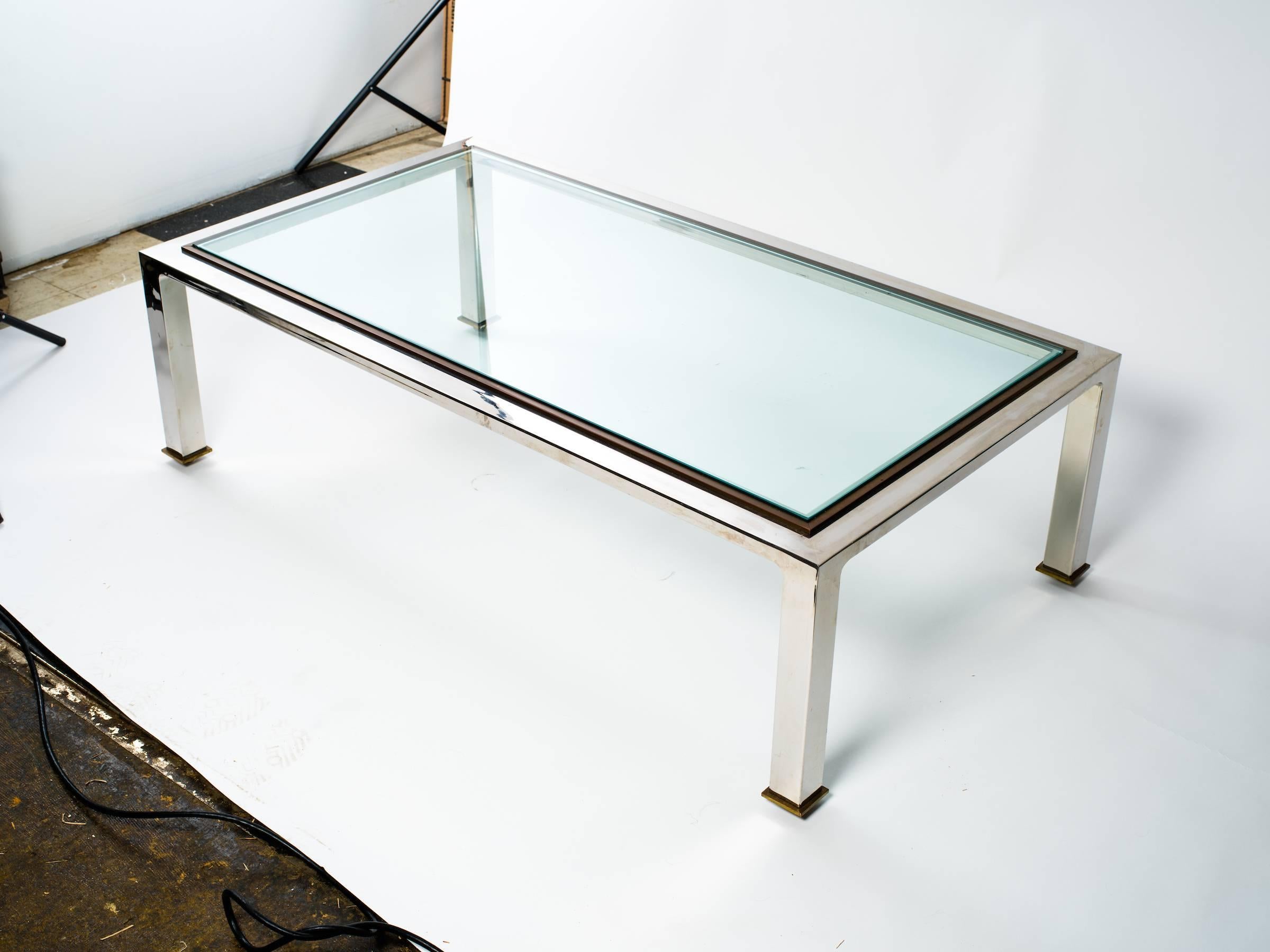 1970s Chrome and Brass Coffee Table 3