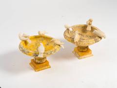 Large 1960s Italian Carved Alabaster Compote with Birds