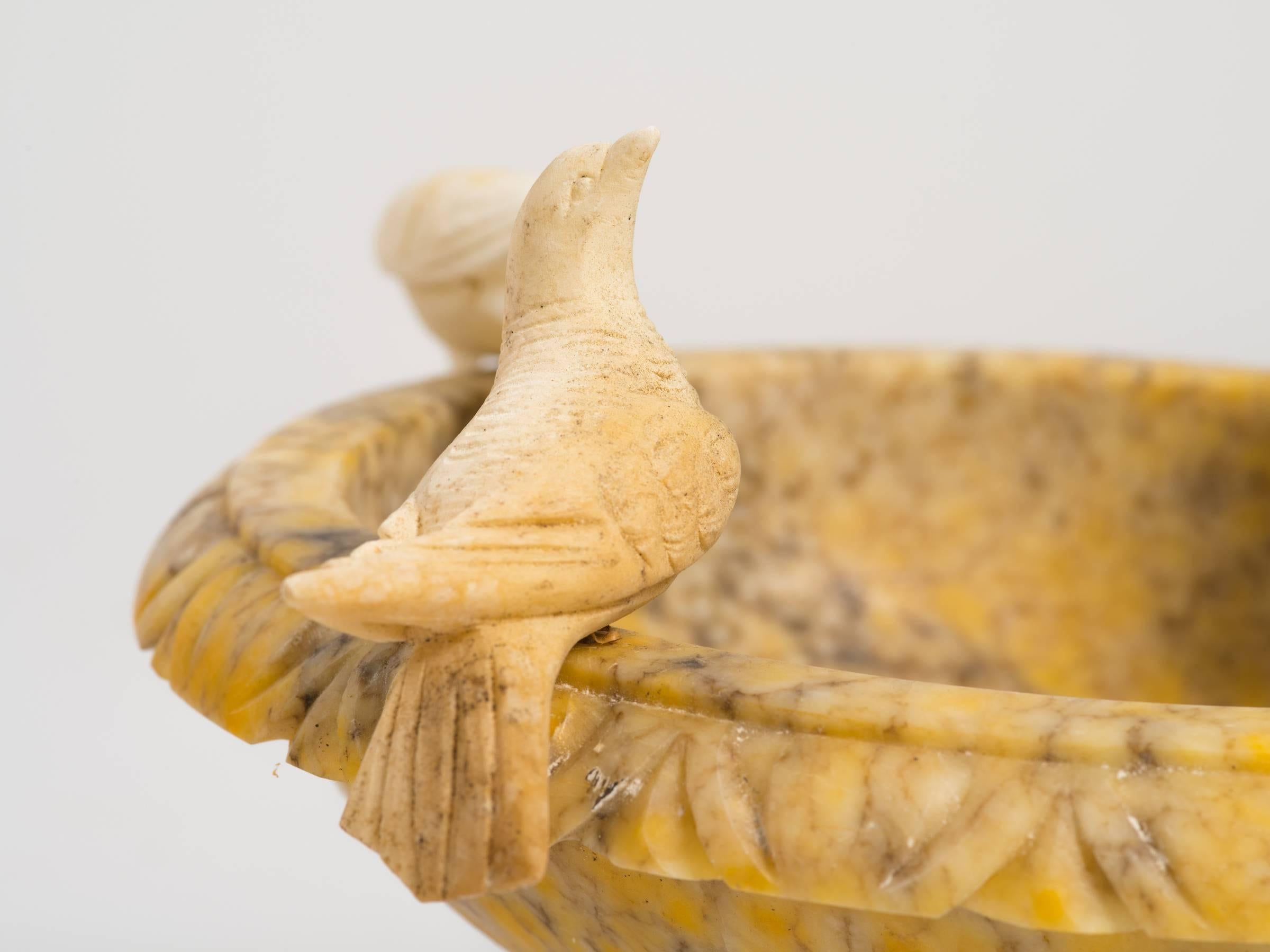 Large 1960s Italian Carved Alabaster Compote with Birds In Excellent Condition In Tarrytown, NY