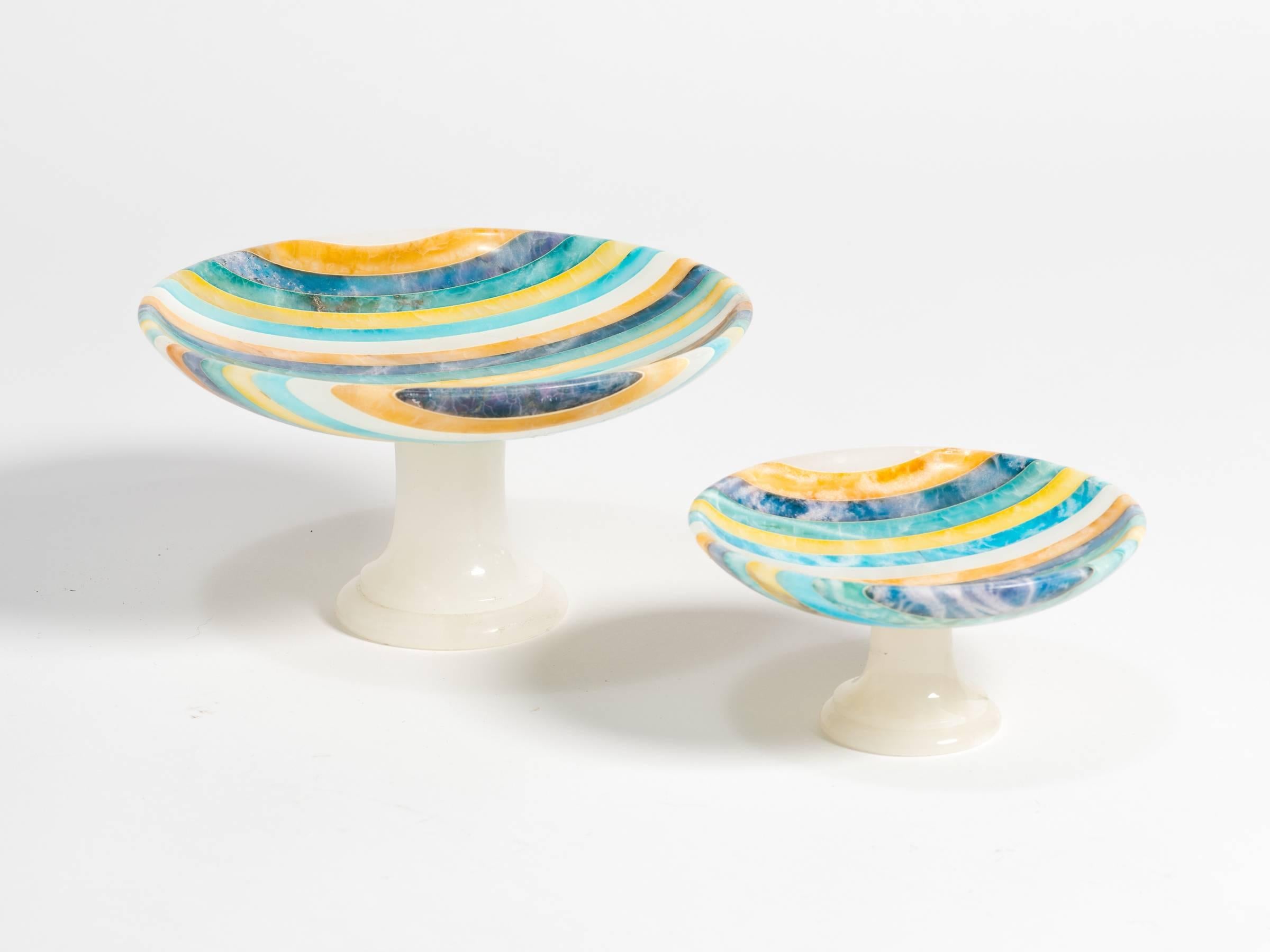 One large and one small, Italian multi colored compotes.
Price of the small compote is 140.00. Measurements: 6.75 and height 3.5.