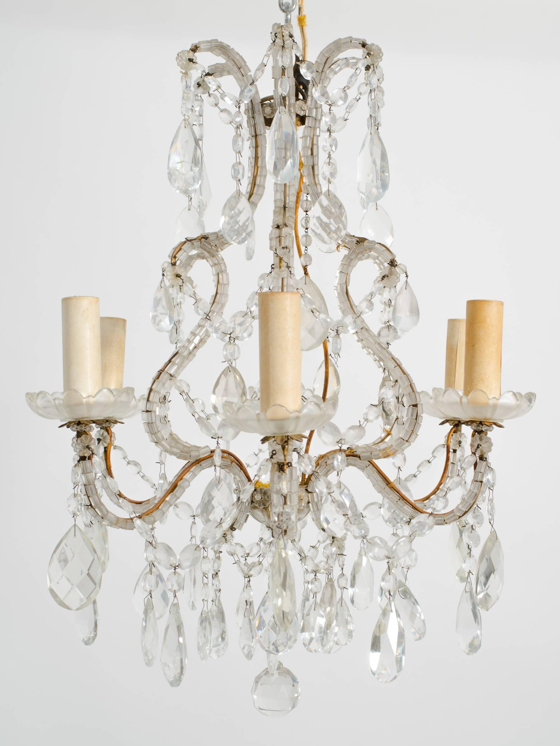 1950s Beaded French Six-Arm Chandelier 1
