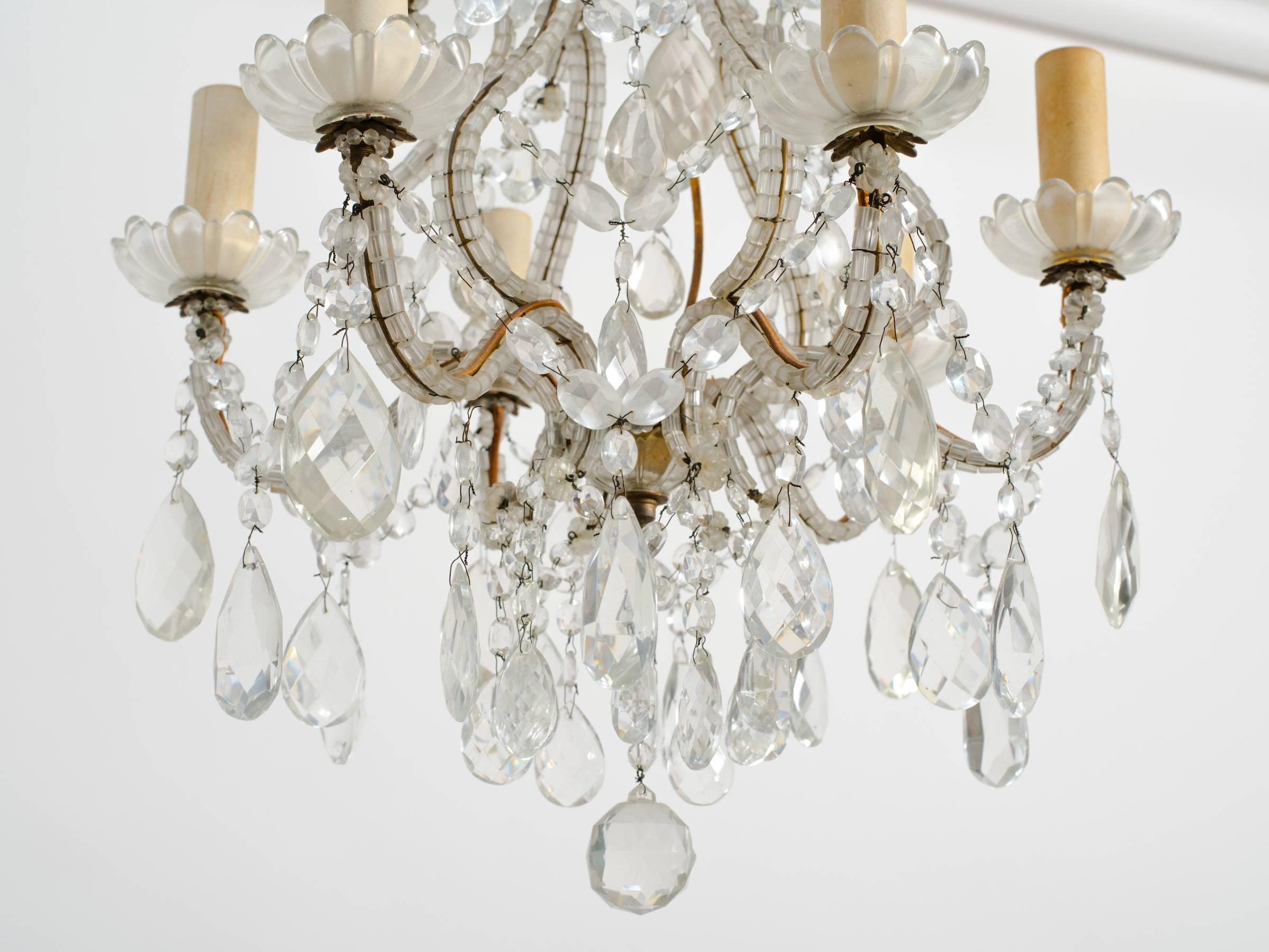 Mid-20th Century 1950s Beaded French Six-Arm Chandelier