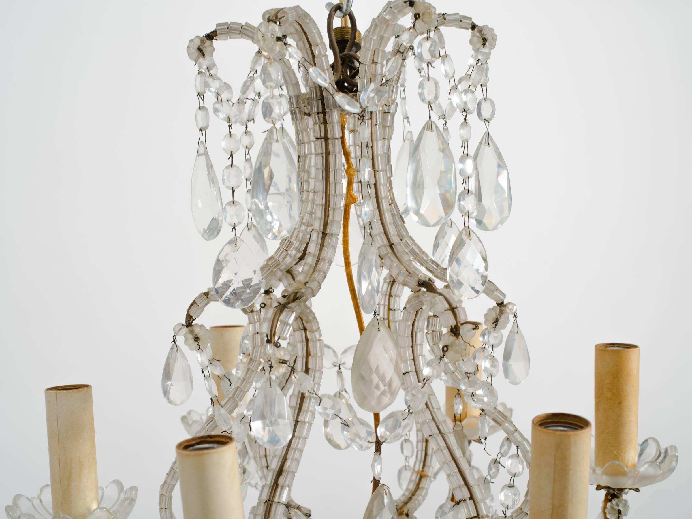 1950s Beaded French Six-Arm Chandelier 2