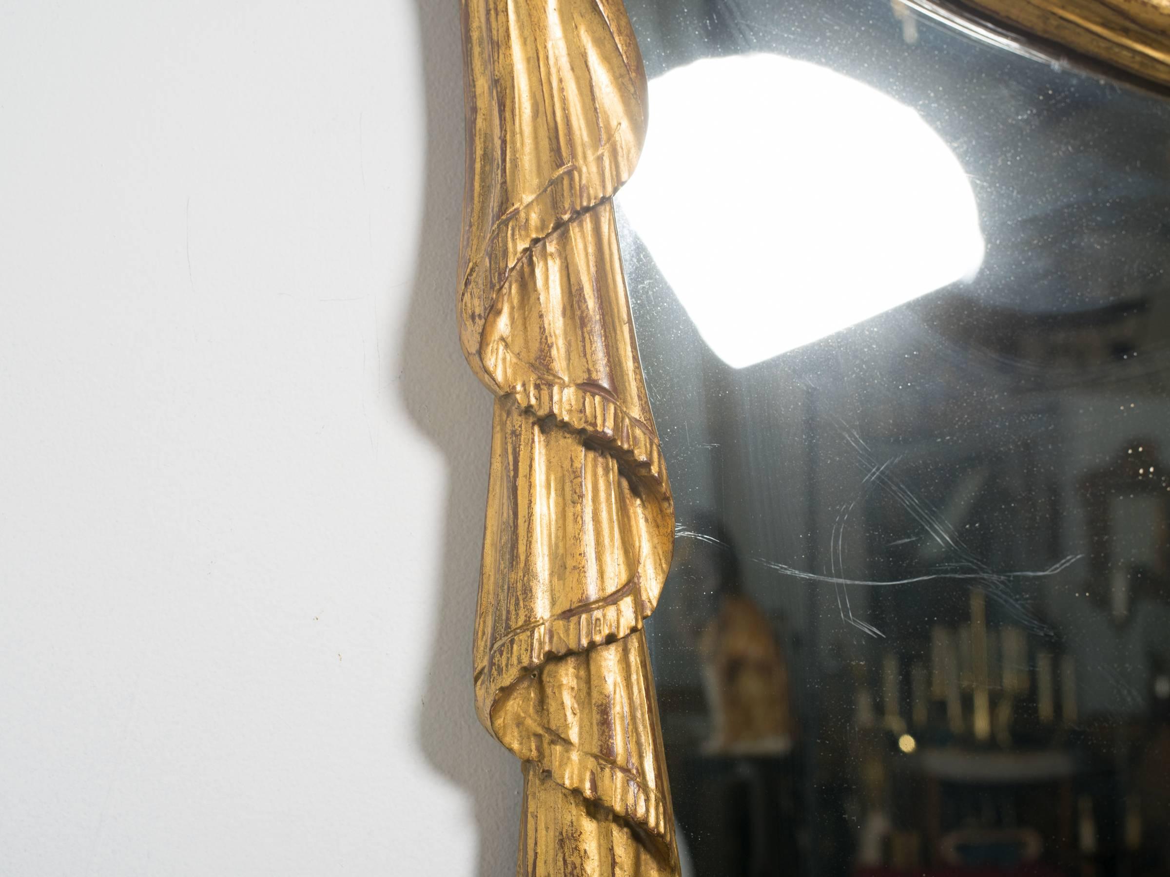1940s Hollywood Regency Carved Wood Draped Mirror from Italy In Good Condition In Tarrytown, NY