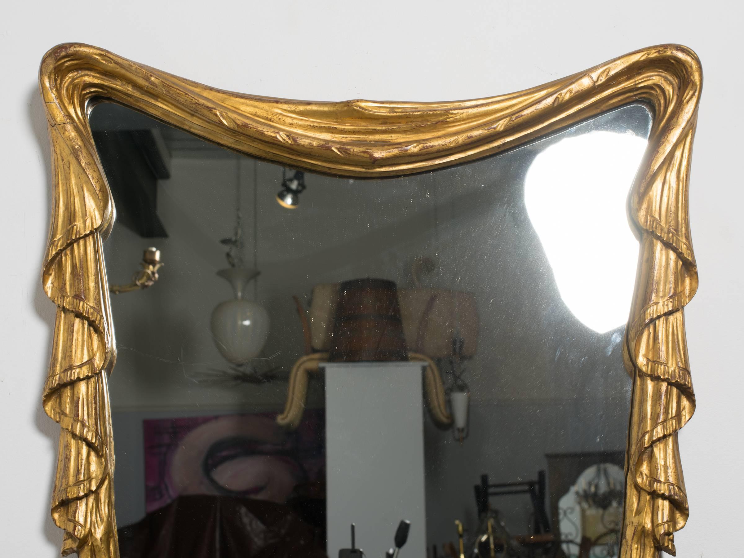 1940s Hollywood Regency Carved Wood Draped Mirror from Italy 3
