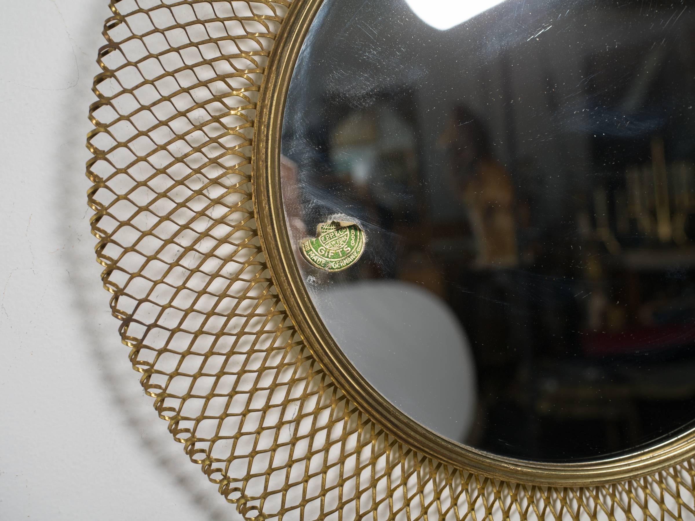 1960s German Brass Woven Round  Mirror 1