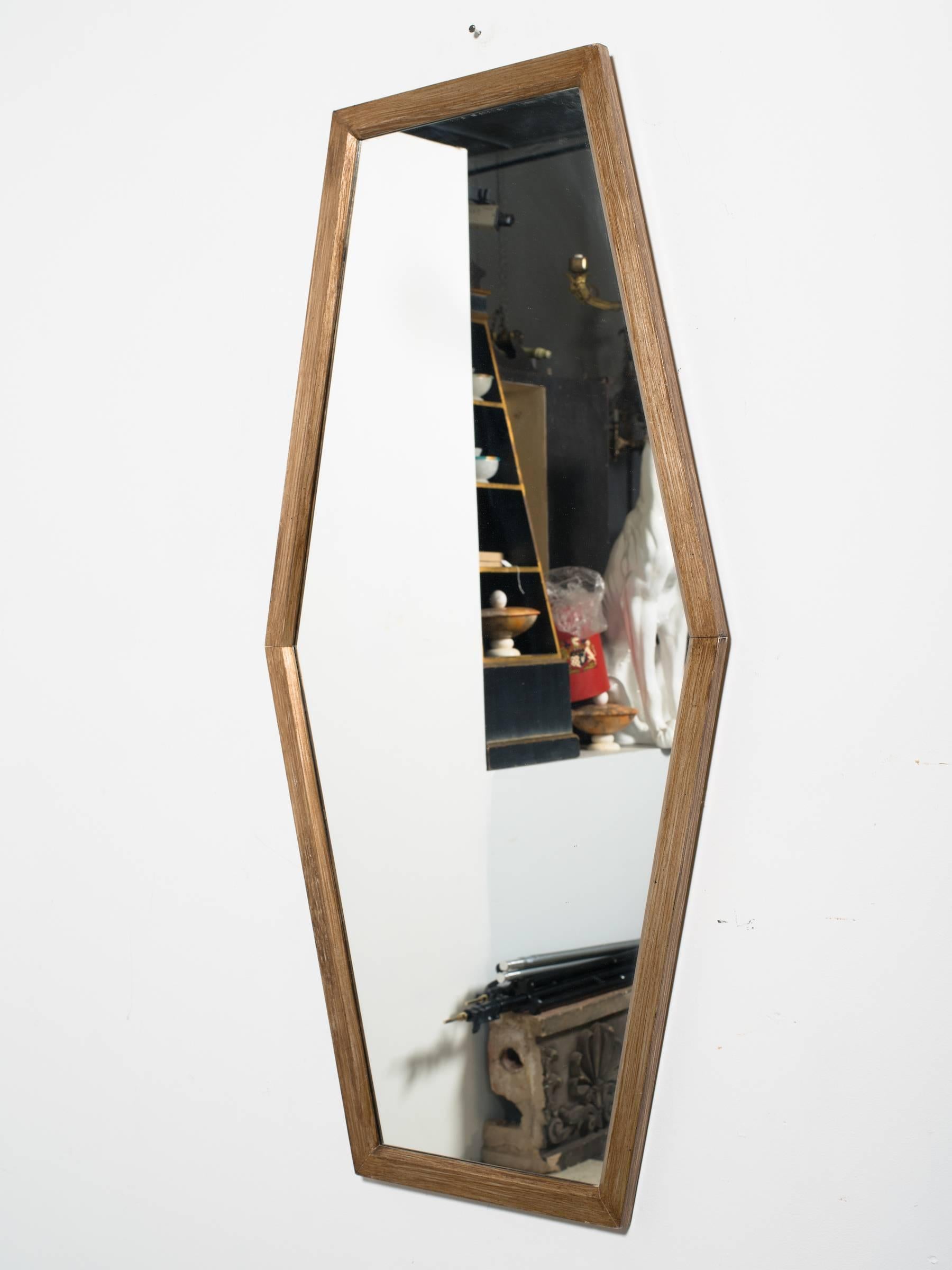 Pair of 1960s Wood Modern Hexagonal Custom Mirrors from Boston In Good Condition In Tarrytown, NY