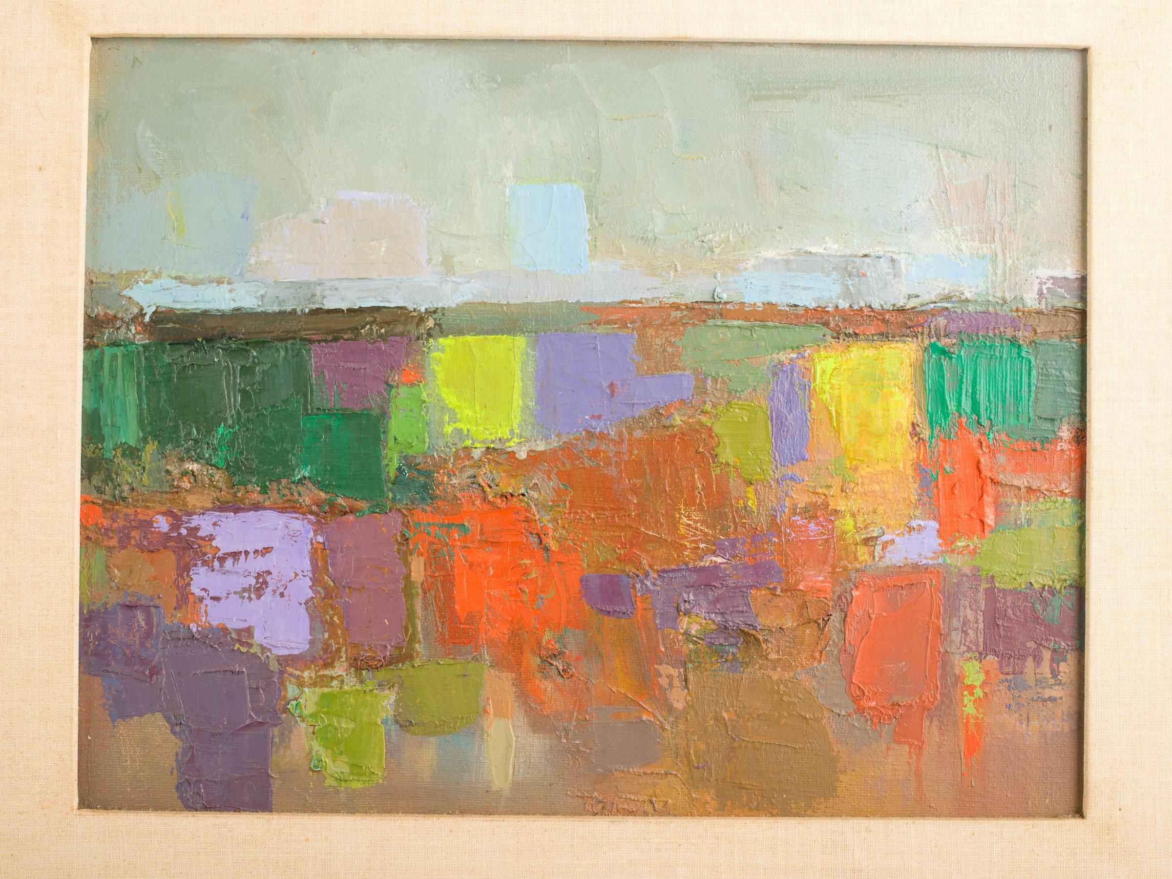Mid-20th Century 1960s Colorful Abstract Oil  Painting On Canvas