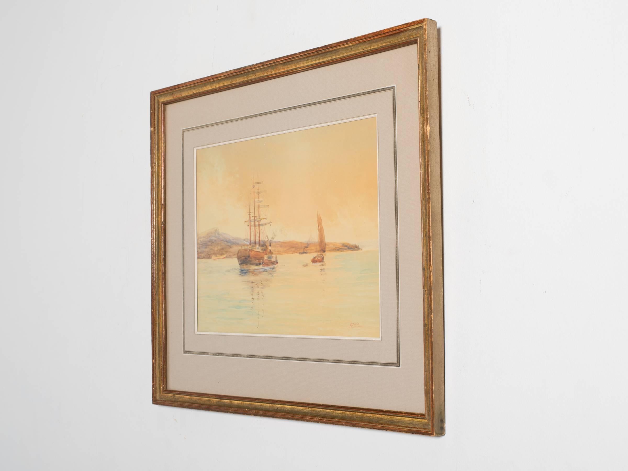 Pair of Turn of the Century Ship Watercolors Signed Davis In Good Condition In Tarrytown, NY