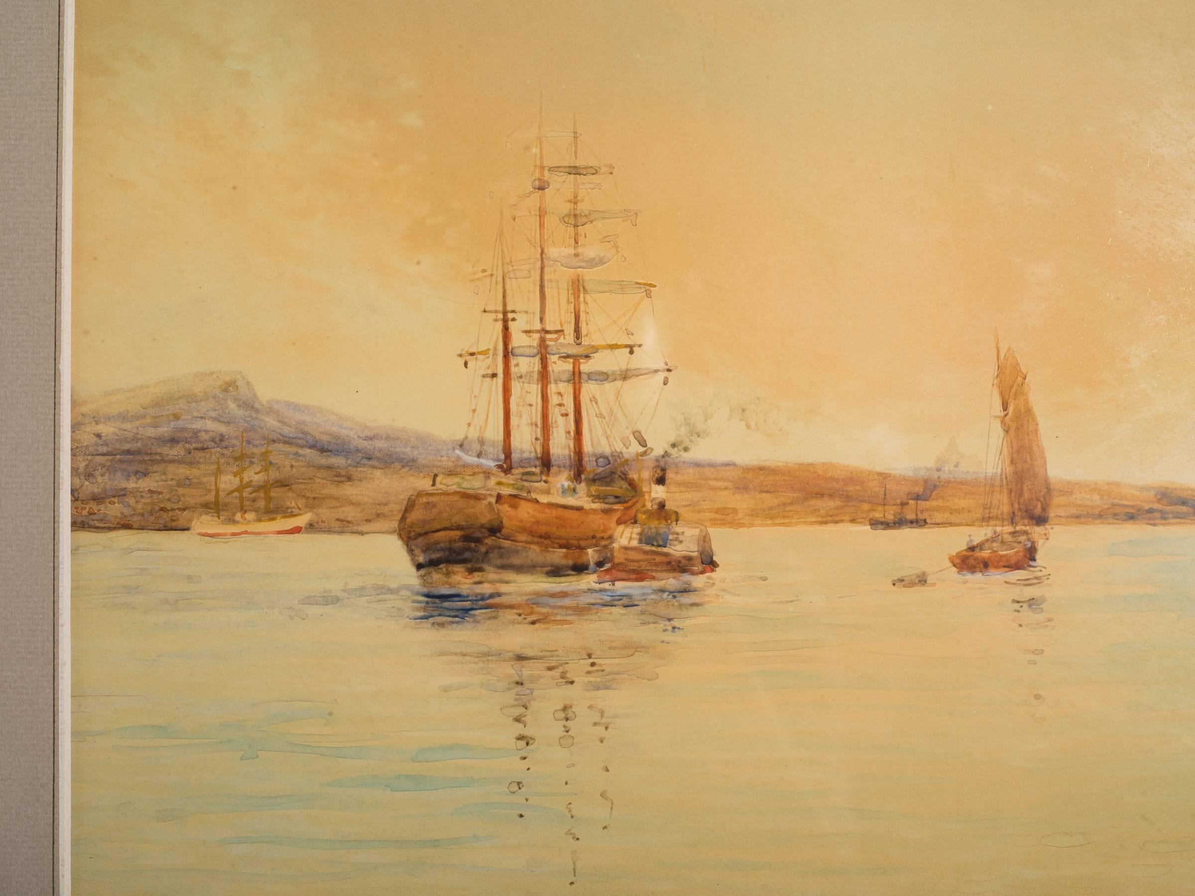 Pair of Turn of the Century Ship Watercolors Signed Davis 3