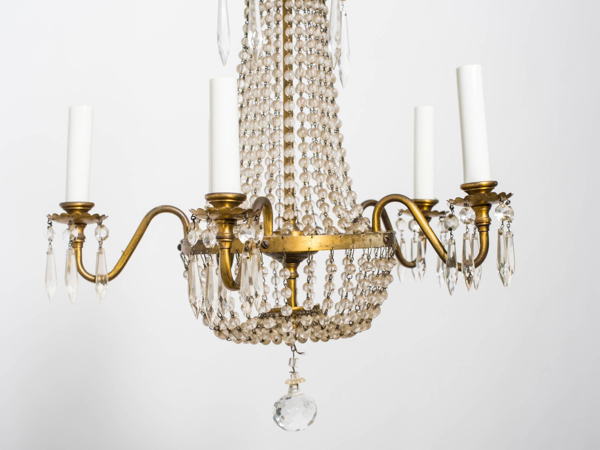 French  Brass Beaded Chandelier In Good Condition In Tarrytown, NY