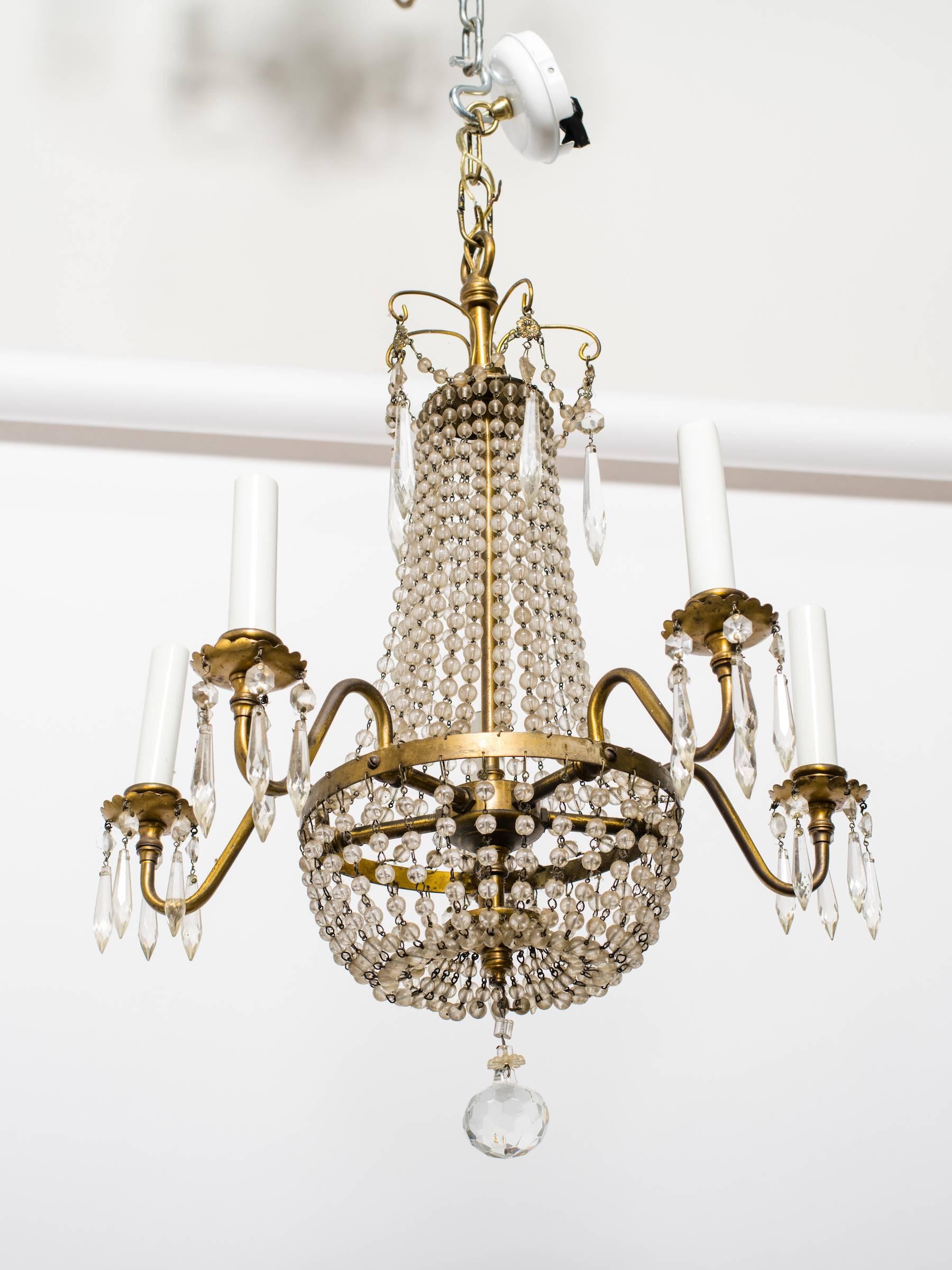 Mid-20th Century French  Brass Beaded Chandelier