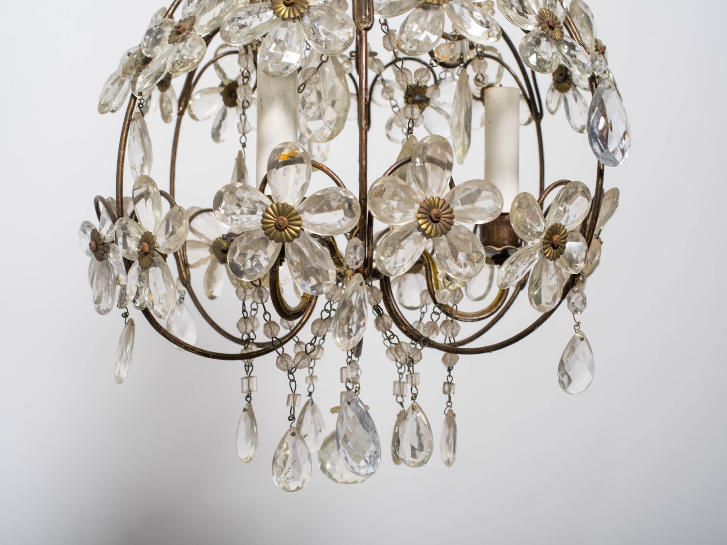 Mid-20th Century Pair of 1960s Italian Crystal Floral Chandeliers