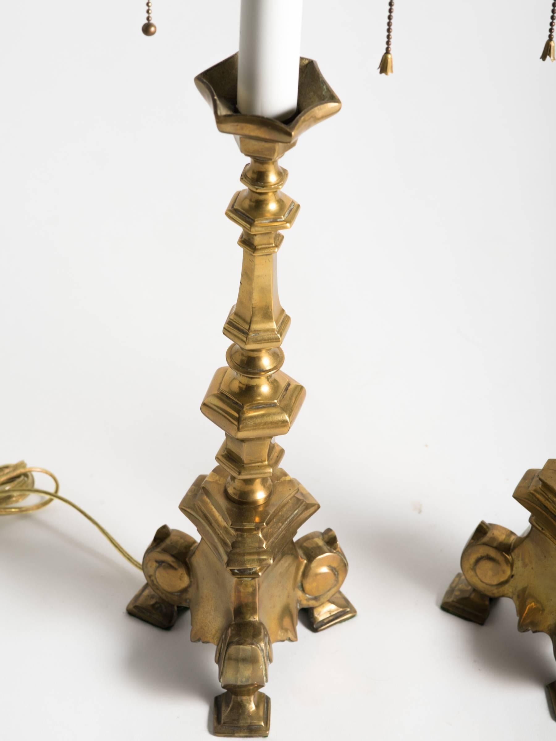 Pair of Brass Candlestick Lamps 1