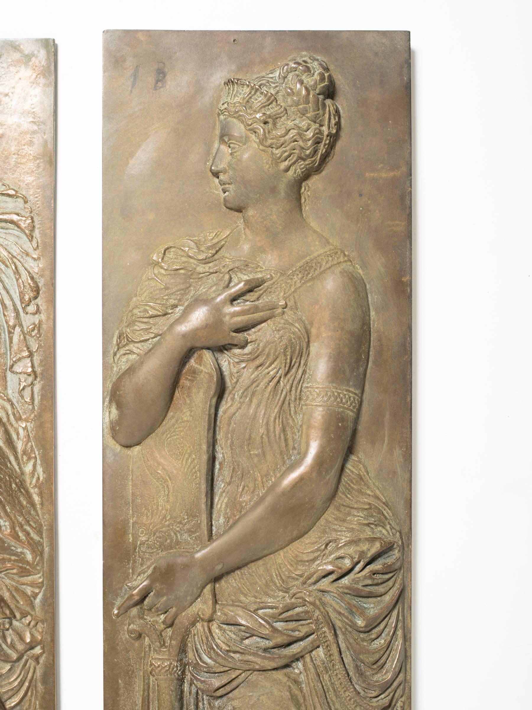 Four Turn of the Century Bronze Plaques of Classical Water Maidens In Good Condition In Tarrytown, NY