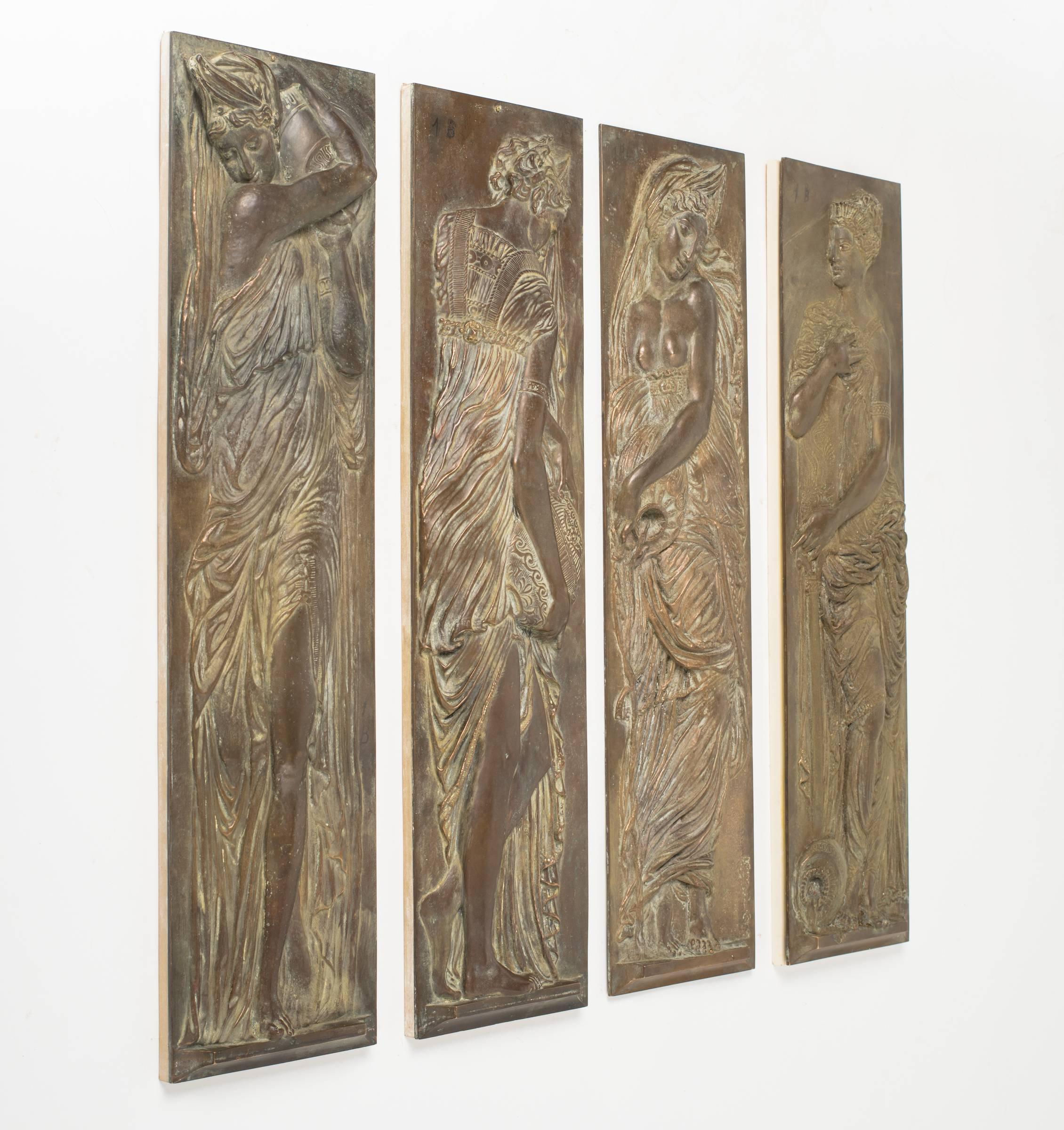 Four Turn of the Century Bronze Plaques of Classical Water Maidens 2