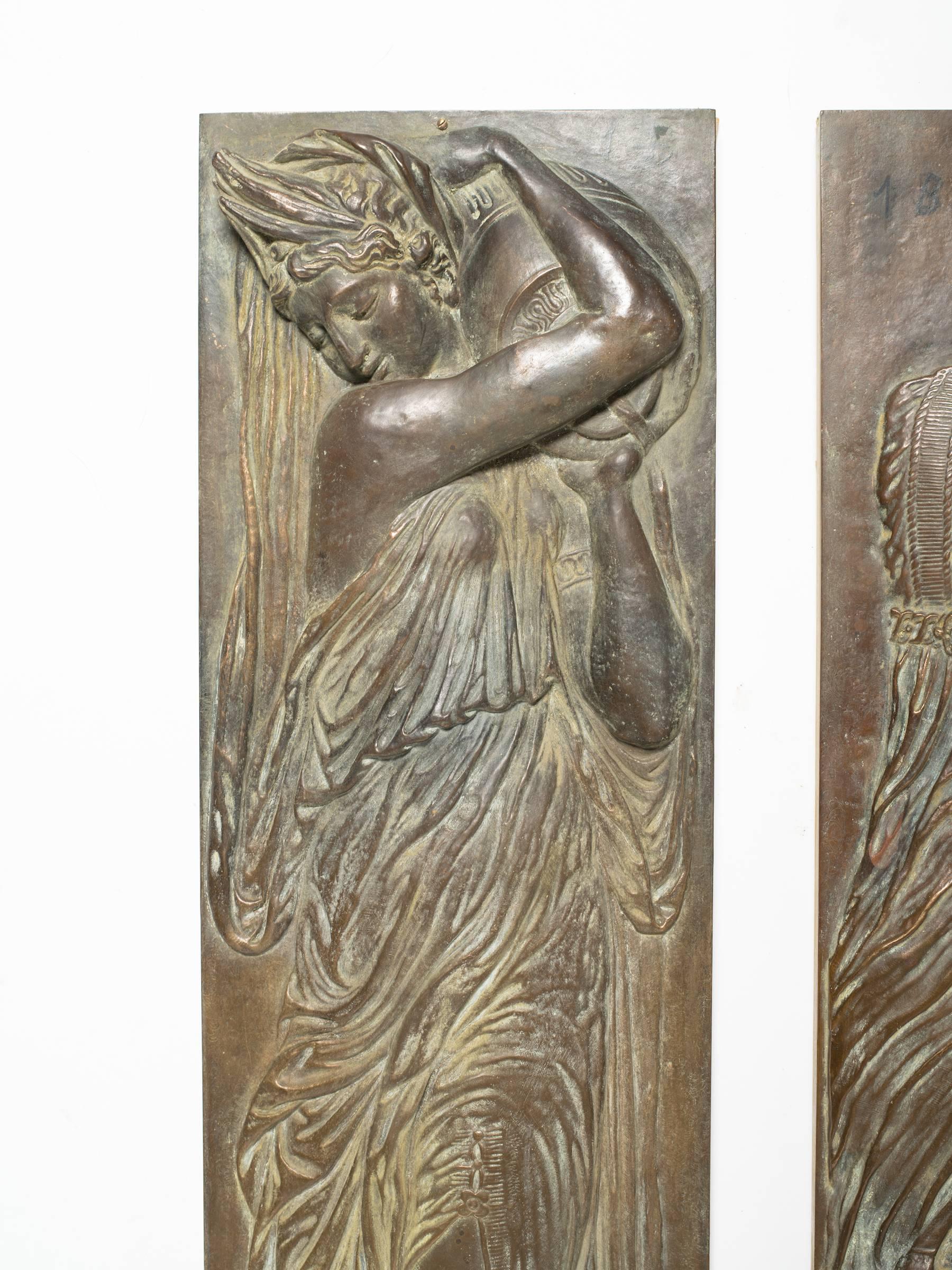 Early 20th Century Four Turn of the Century Bronze Plaques of Classical Water Maidens