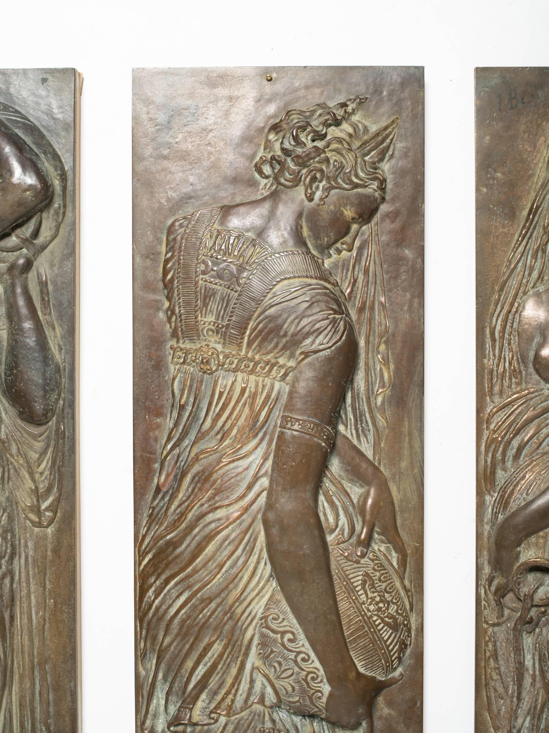 Four Turn of the Century Bronze Plaques of Classical Water Maidens 3