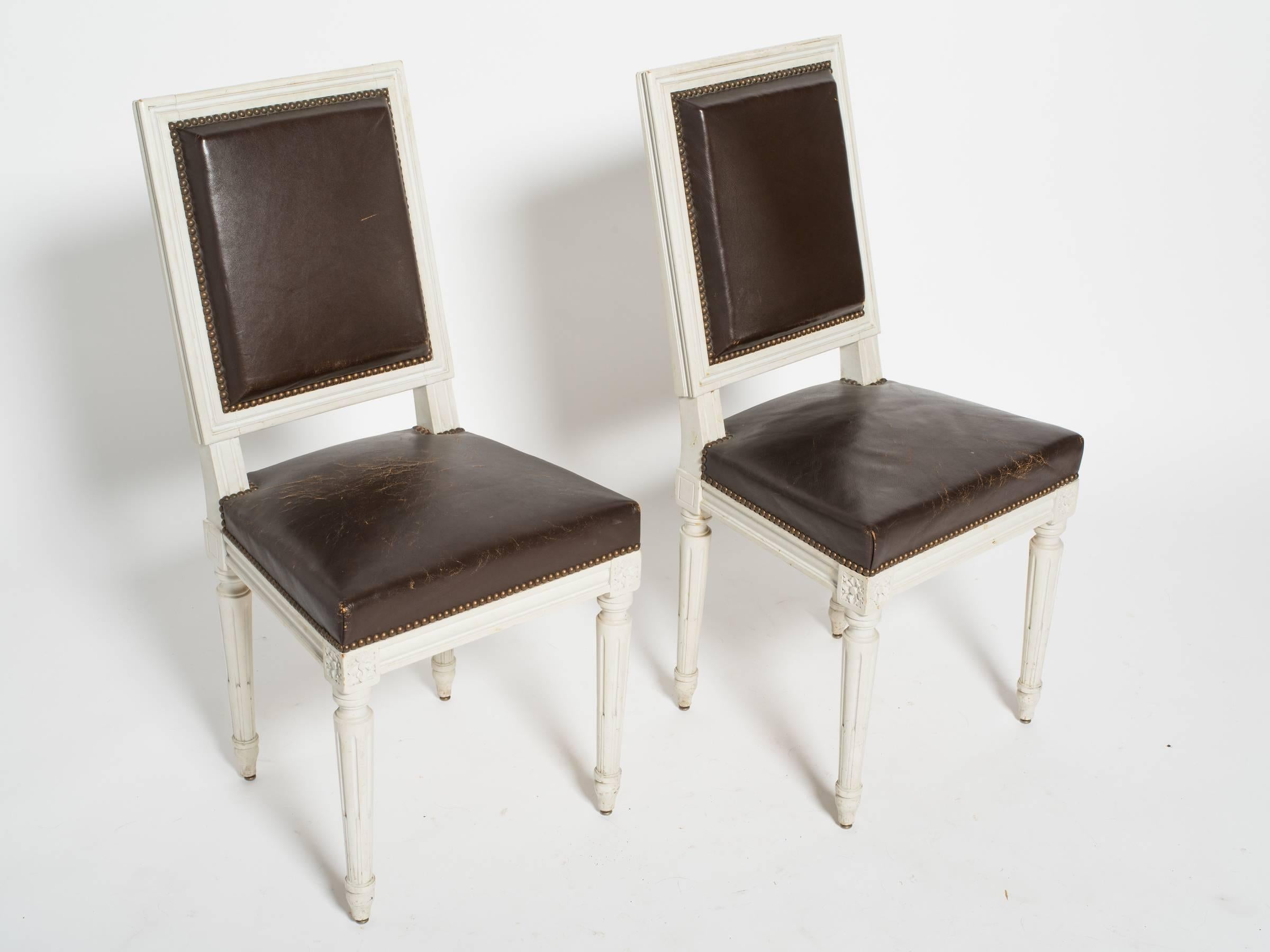 Six Leather Louis XVI, 1920s Side Chairs 1
