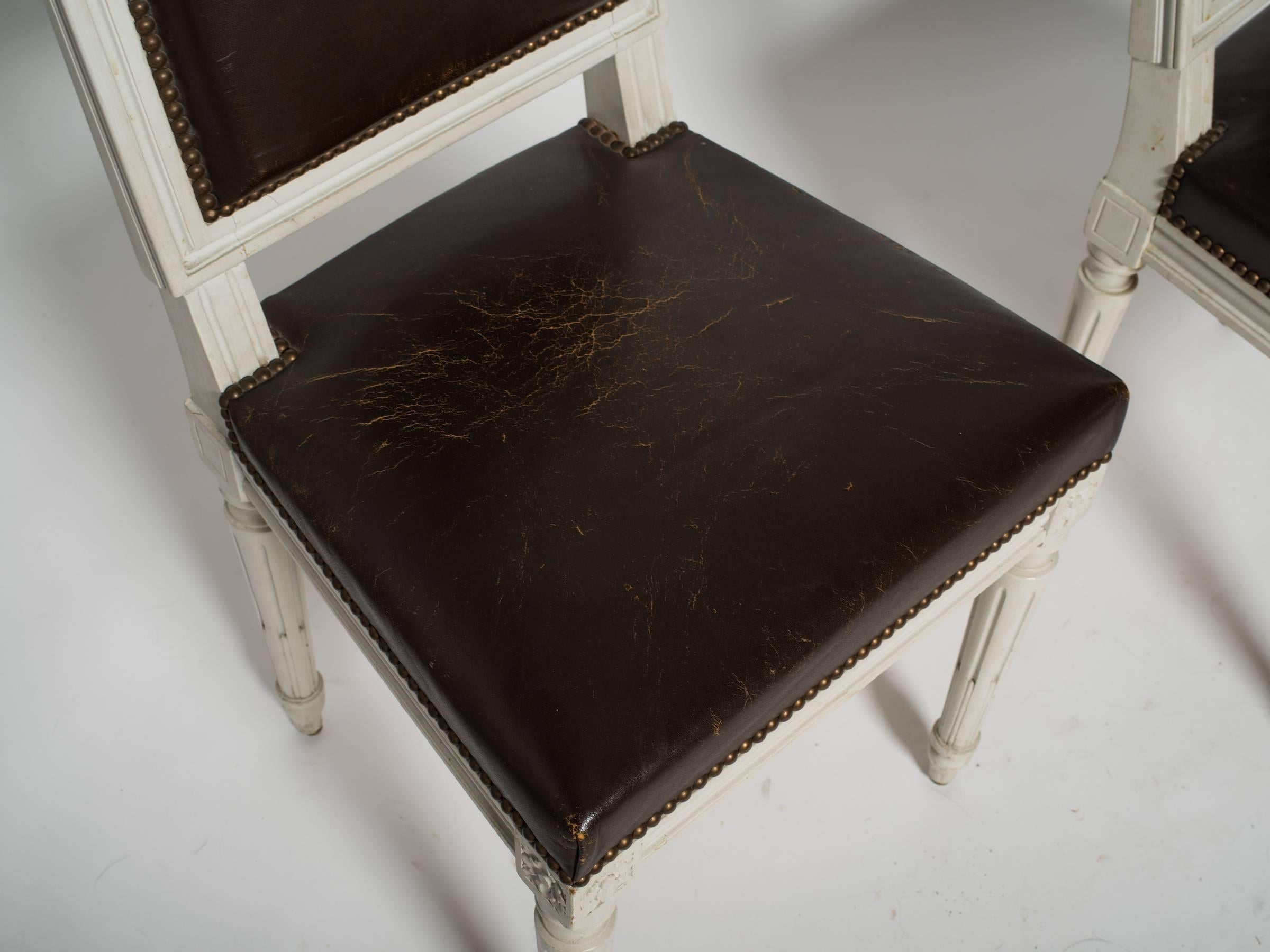 Six Leather Louis XVI, 1920s Side Chairs 3