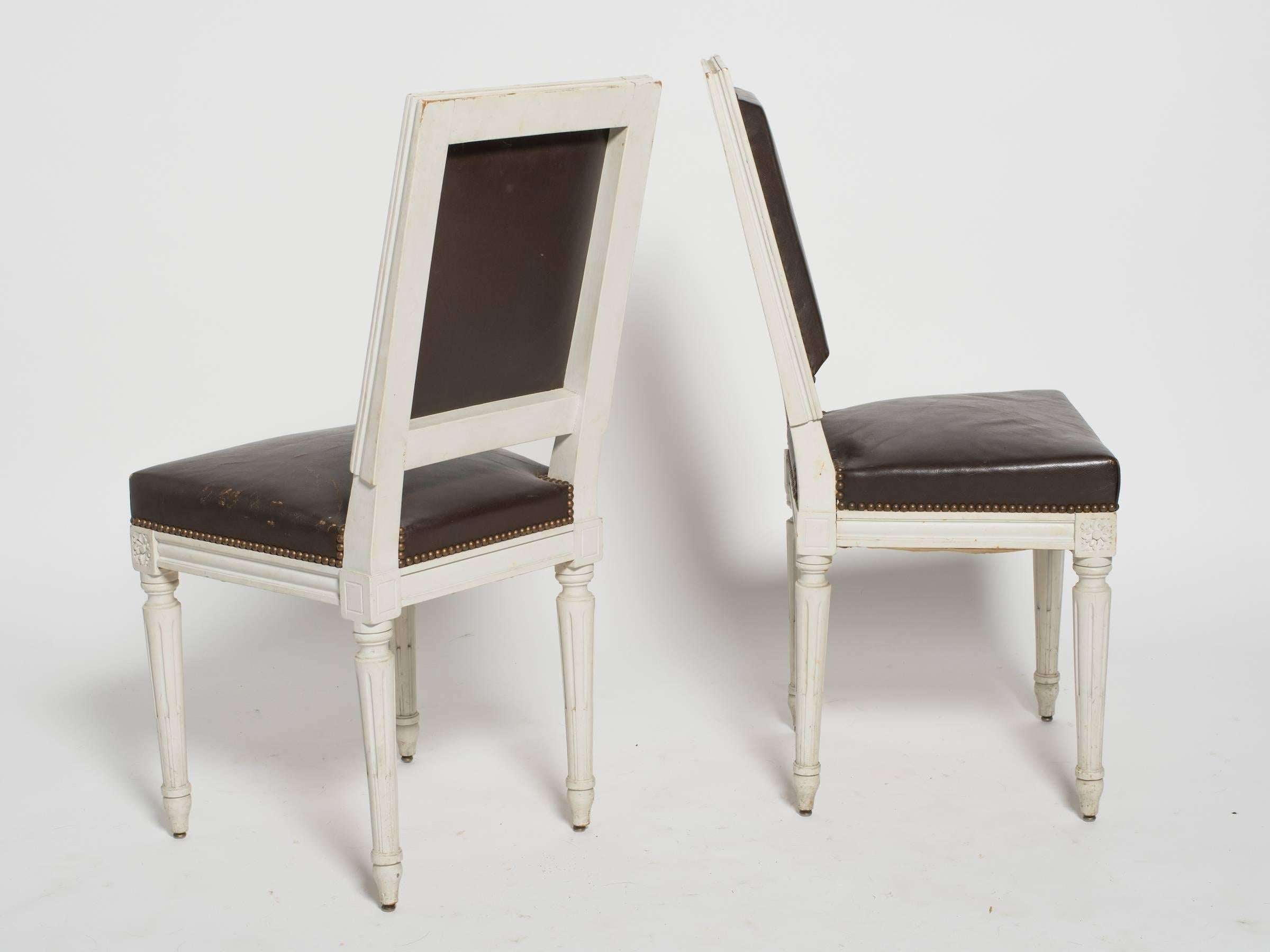 Six Leather Louis XVI, 1920s Side Chairs 4