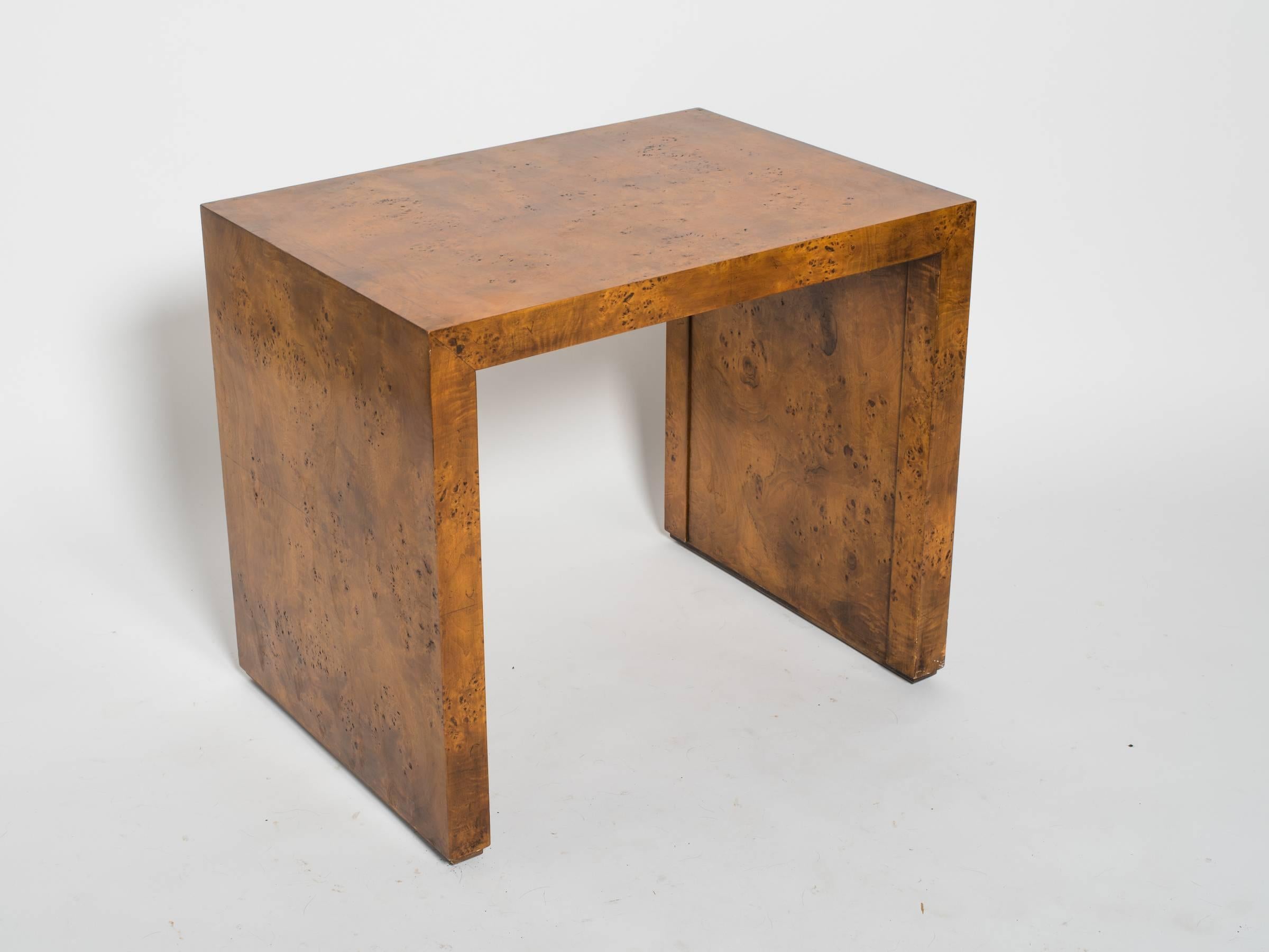1970s burled wood side table.