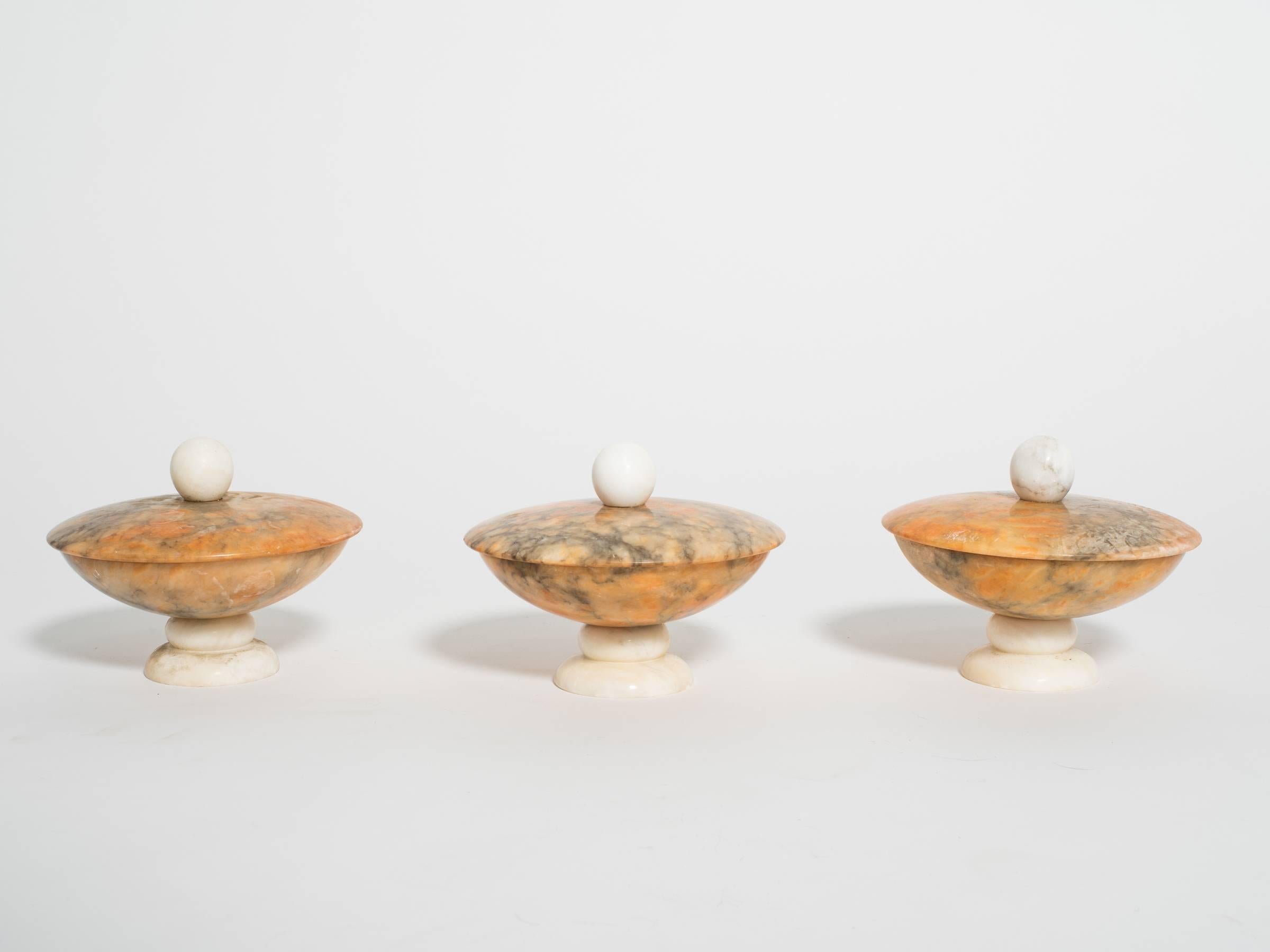 1970s Italian Alabaster Covered Bowls 1